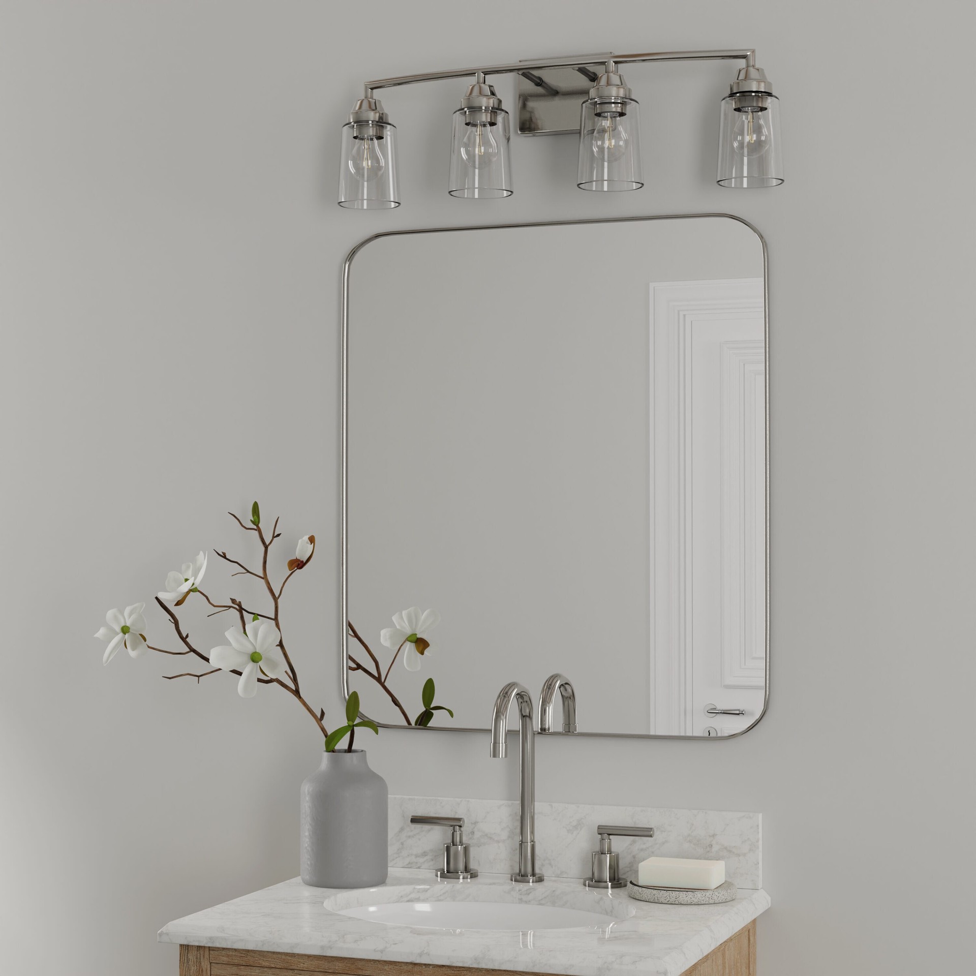 slide 4 of 6, Style Selections Mix and Match 26.75-in 4 Light Brushed Nickel Transitional Bathroom Vanity light fitter, 1 ct