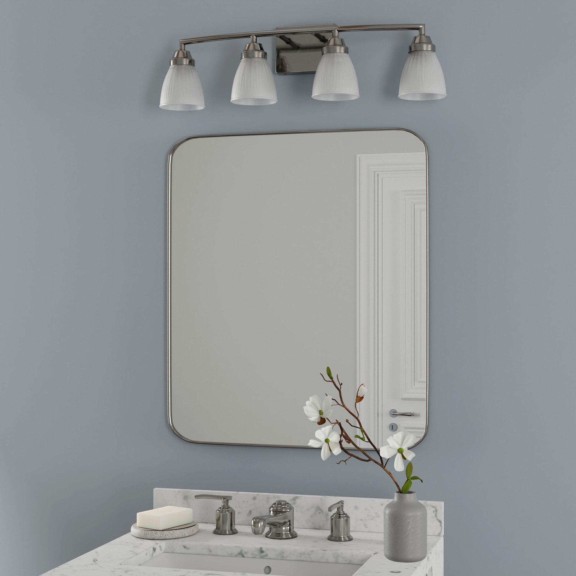 slide 5 of 6, Style Selections Mix and Match 26.75-in 4 Light Brushed Nickel Transitional Bathroom Vanity light fitter, 1 ct