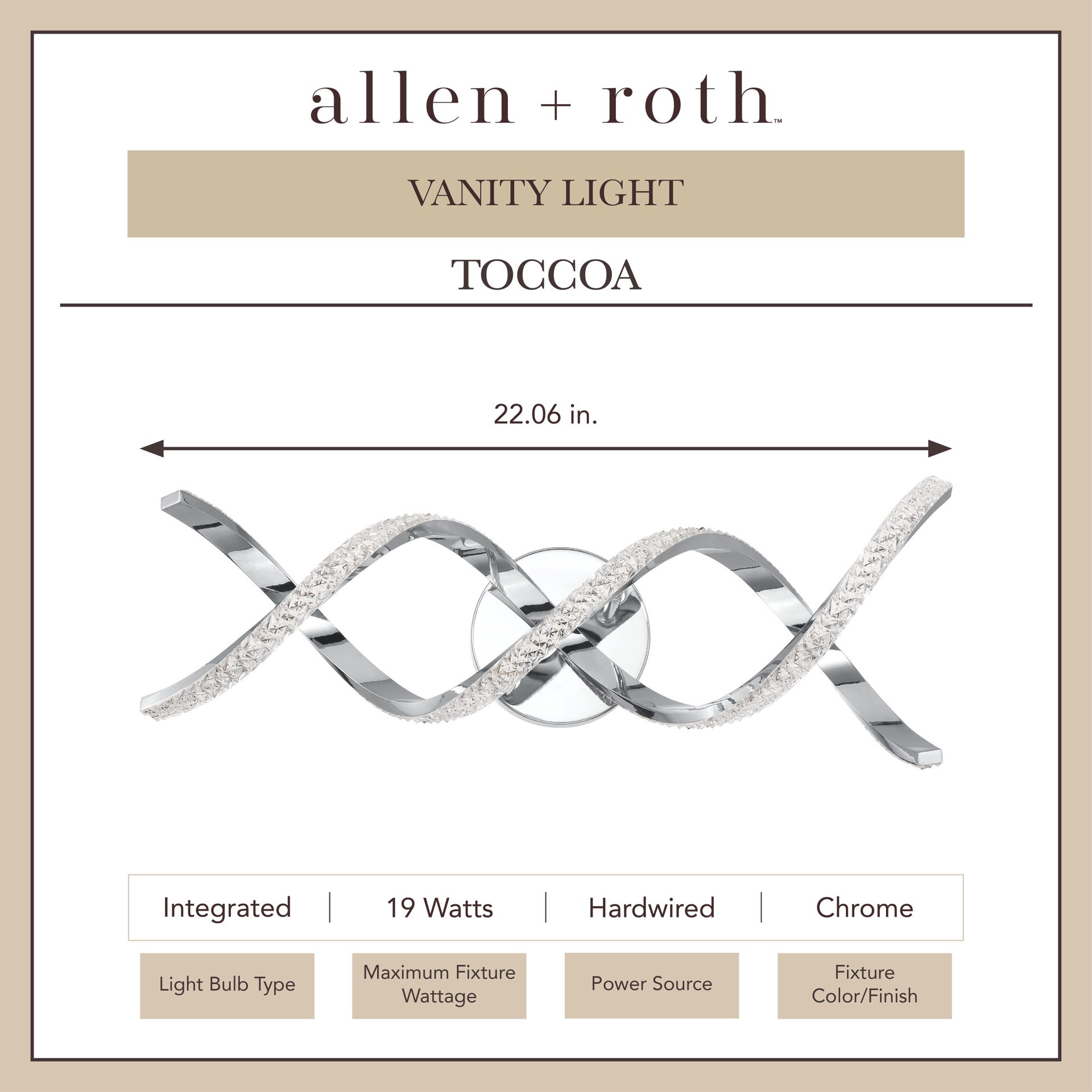slide 3 of 6, allen + roth Toccoa 22.06-in 2 -Light Chrome Integrated LED Modern/contemporary Vanity light, 1 ct