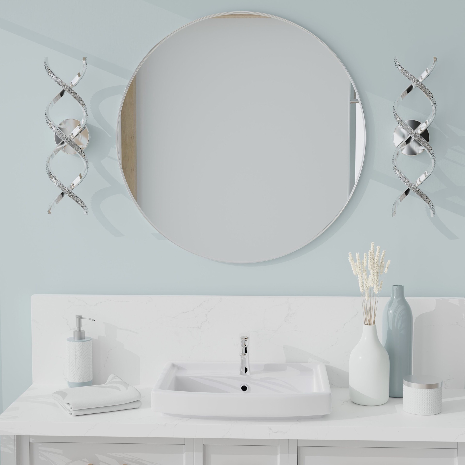 slide 6 of 6, allen + roth Toccoa 22.06-in 2 -Light Chrome Integrated LED Modern/contemporary Vanity light, 1 ct