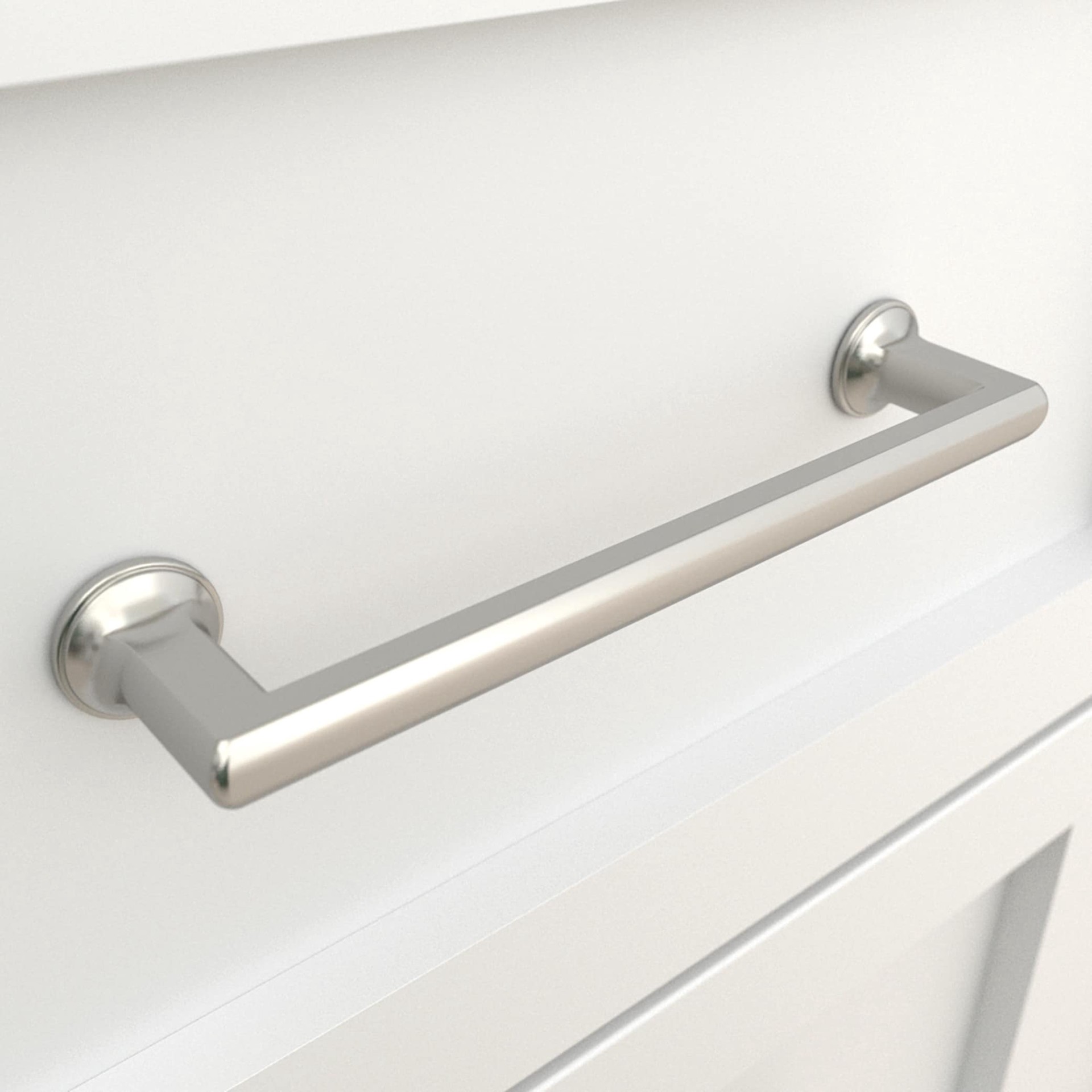 slide 2 of 6, allen + roth LOWDER 5-1/16-in , 128mm Center to Center Satin Nickel Rectangular Handle Drawer Pull, 1 ct