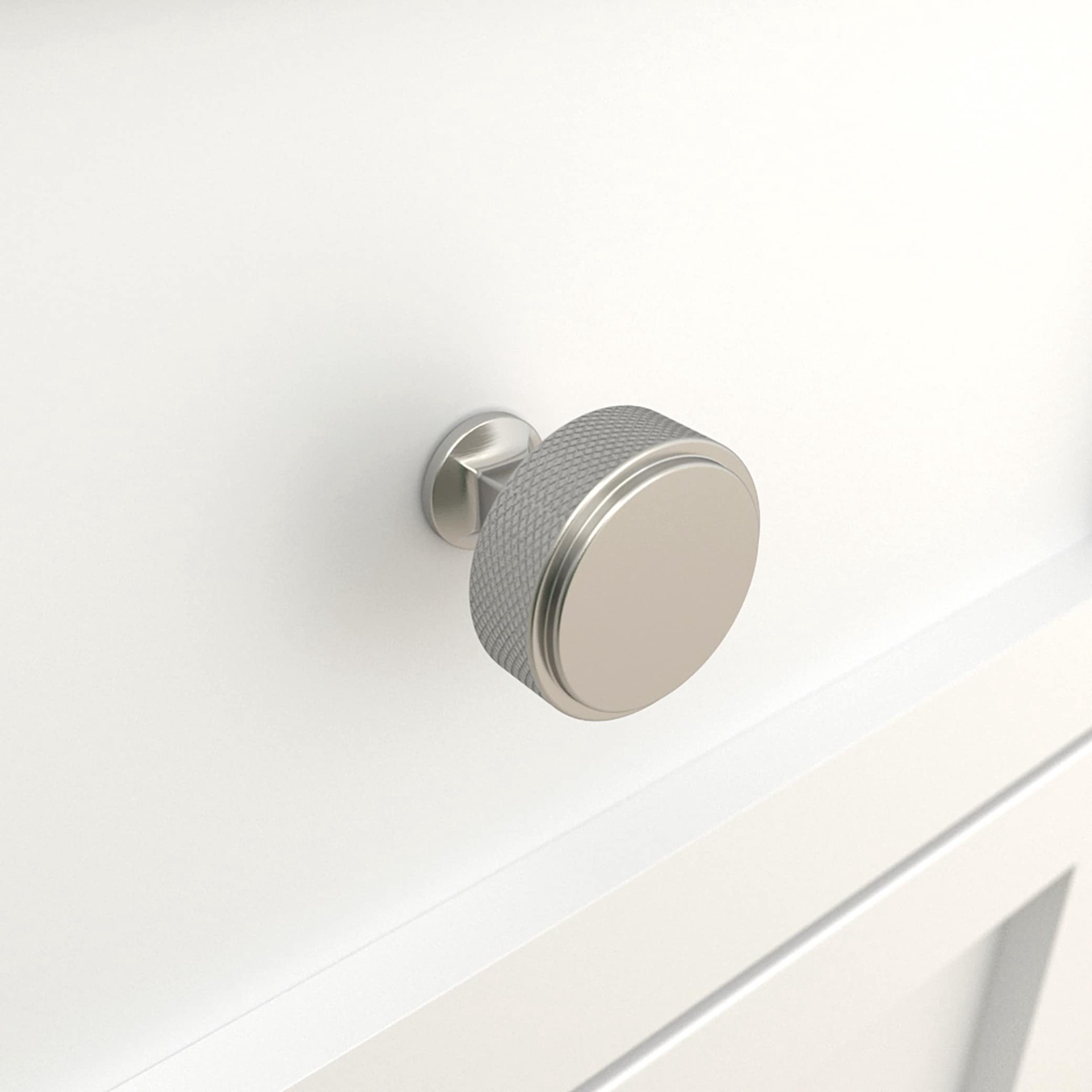 slide 2 of 6, allen + roth HADLEY 1-1/4-in Satin Nickel Round Industrial Cabinet Knob, 1 ct