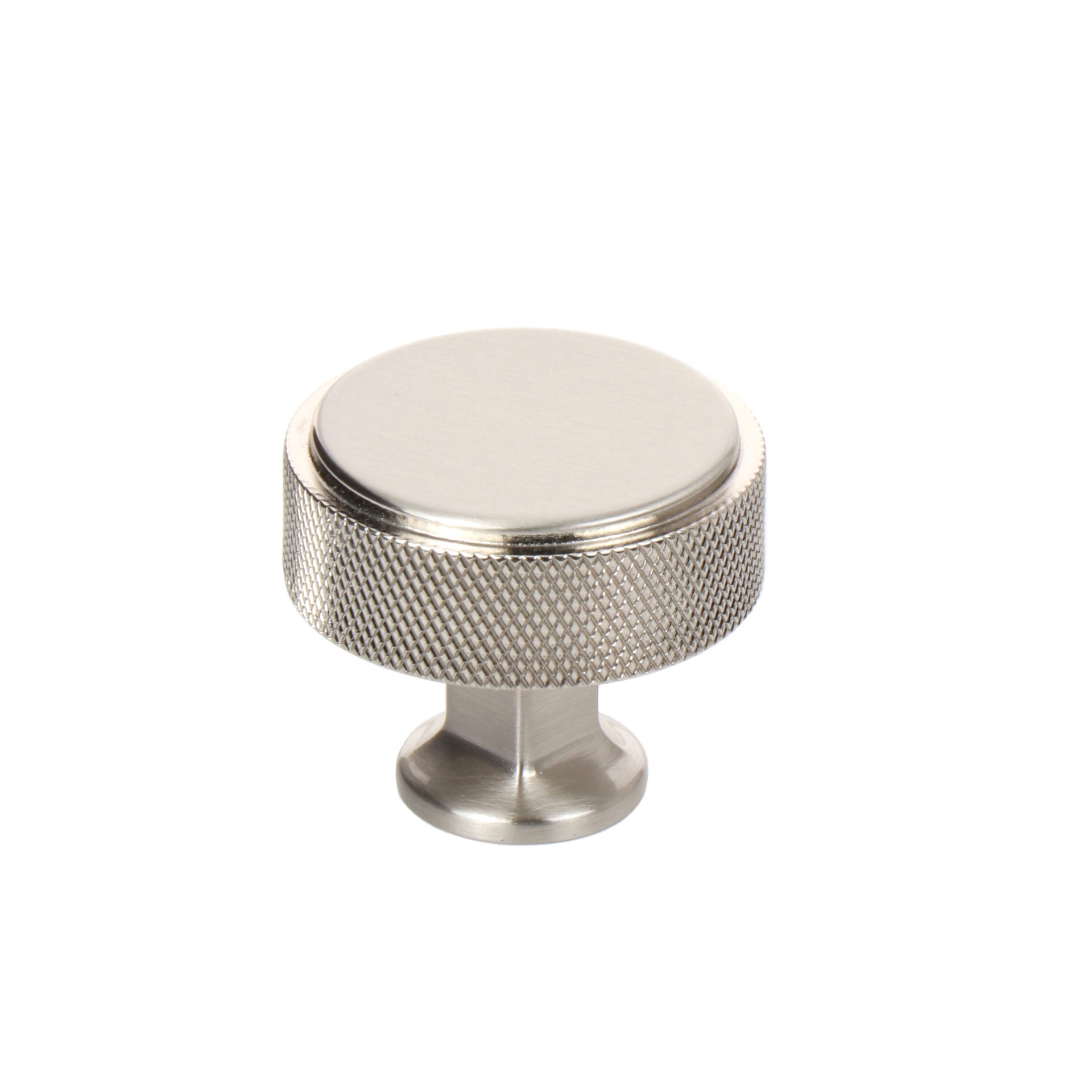 slide 1 of 6, allen + roth HADLEY 1-1/4-in Satin Nickel Round Industrial Cabinet Knob, 1 ct