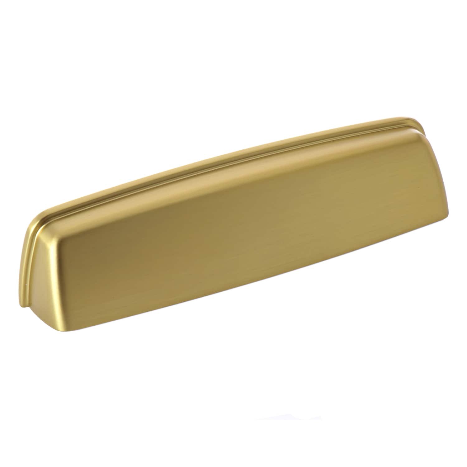 slide 1 of 6, allen + roth EIRA 5-1/16-in , 128mm Center to Center Brushed Gold Oblong Cup Drawer Pull, 1 ct