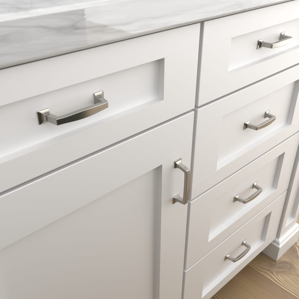 slide 3 of 6, allen + roth BEATRIX 3-in , 76mm Center to Center Satin Nickel Arch Handle Drawer Pull, 1 ct