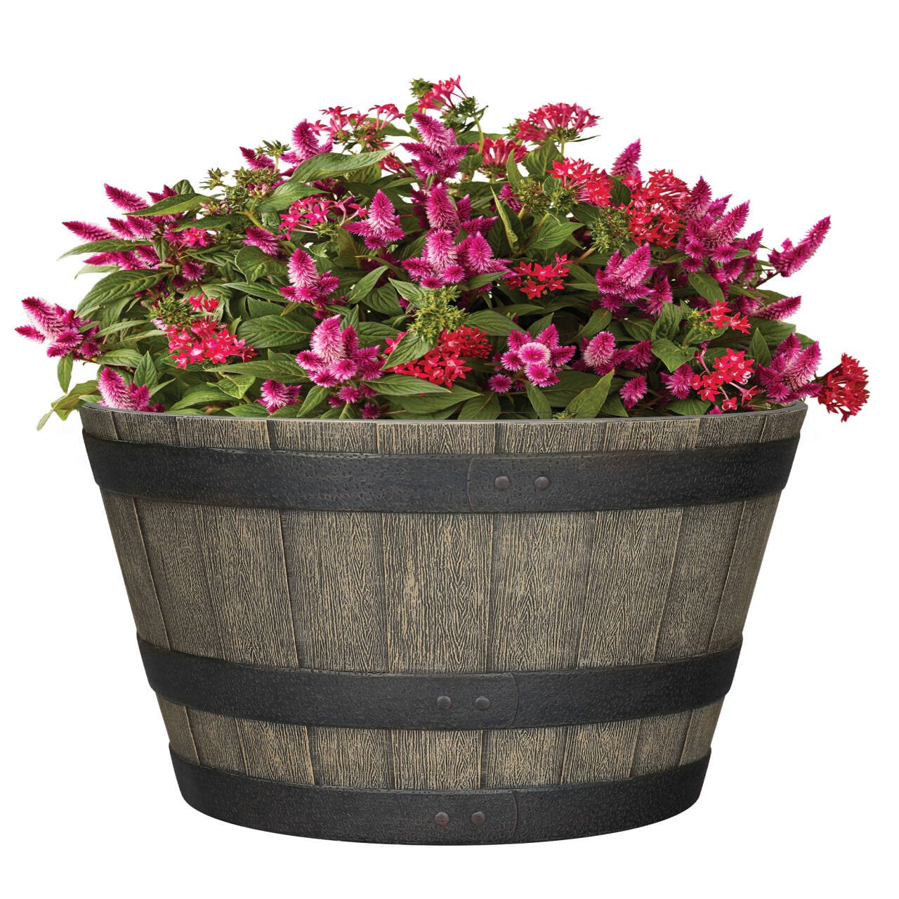 slide 3 of 6, Style Selections Round 22.28-in W x 12.95-in H x 22.3-in D Brown Recycled plastic Contemporary/Modern Indoor/Outdoor Planter, 1 ct