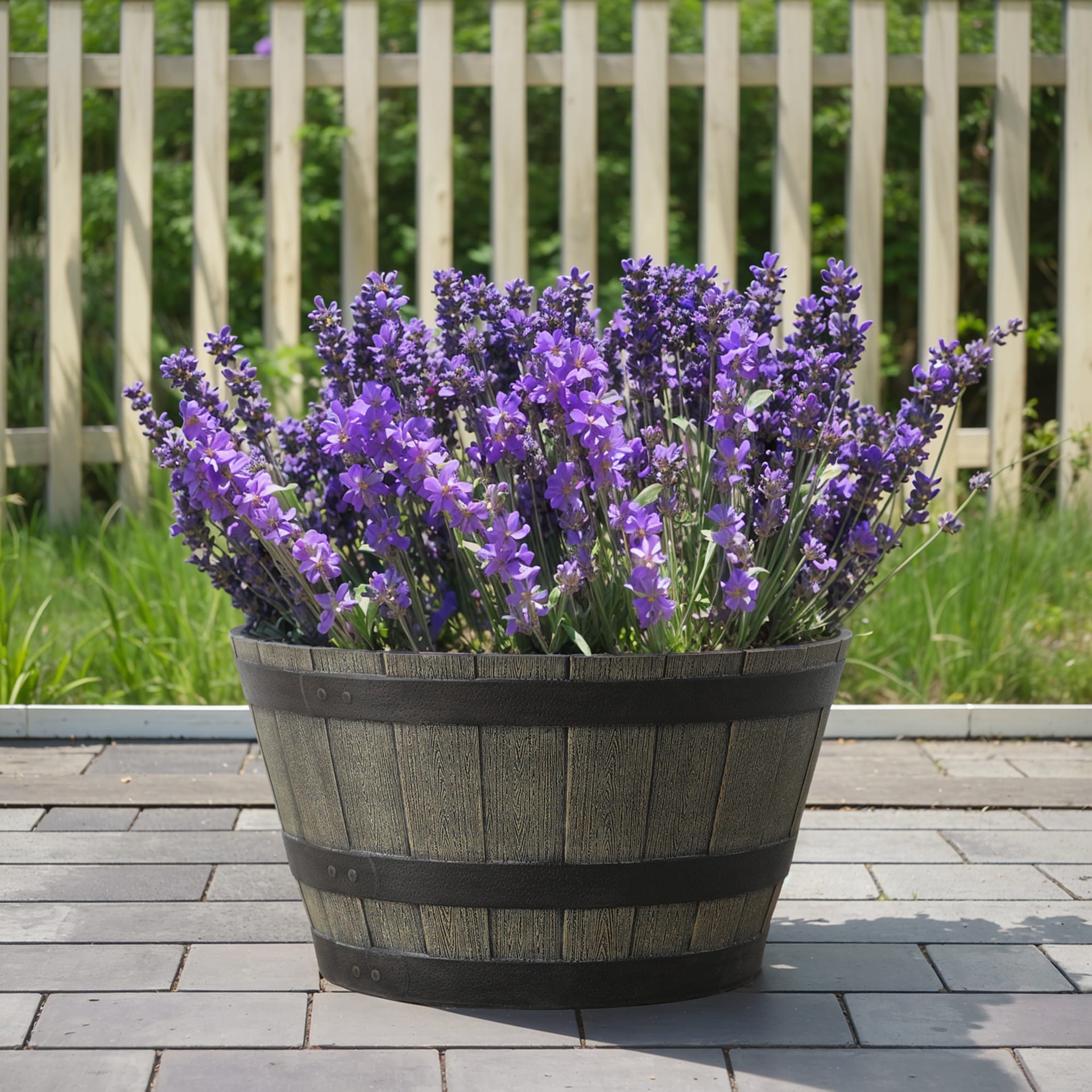 slide 2 of 6, Style Selections Round 22.28-in W x 12.95-in H x 22.3-in D Brown Recycled plastic Contemporary/Modern Indoor/Outdoor Planter, 1 ct