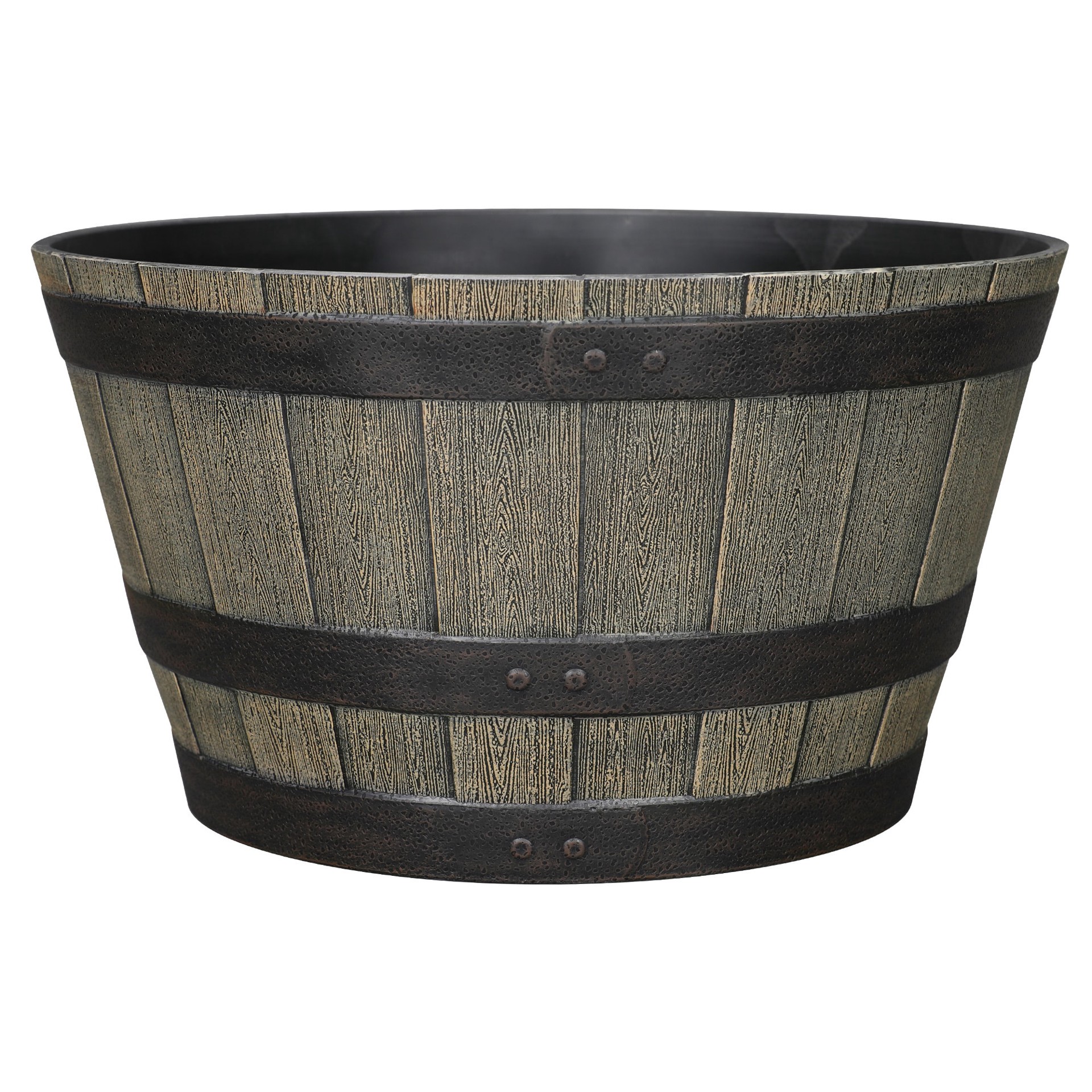slide 1 of 6, Style Selections Round 22.28-in W x 12.95-in H x 22.3-in D Brown Recycled plastic Contemporary/Modern Indoor/Outdoor Planter, 1 ct