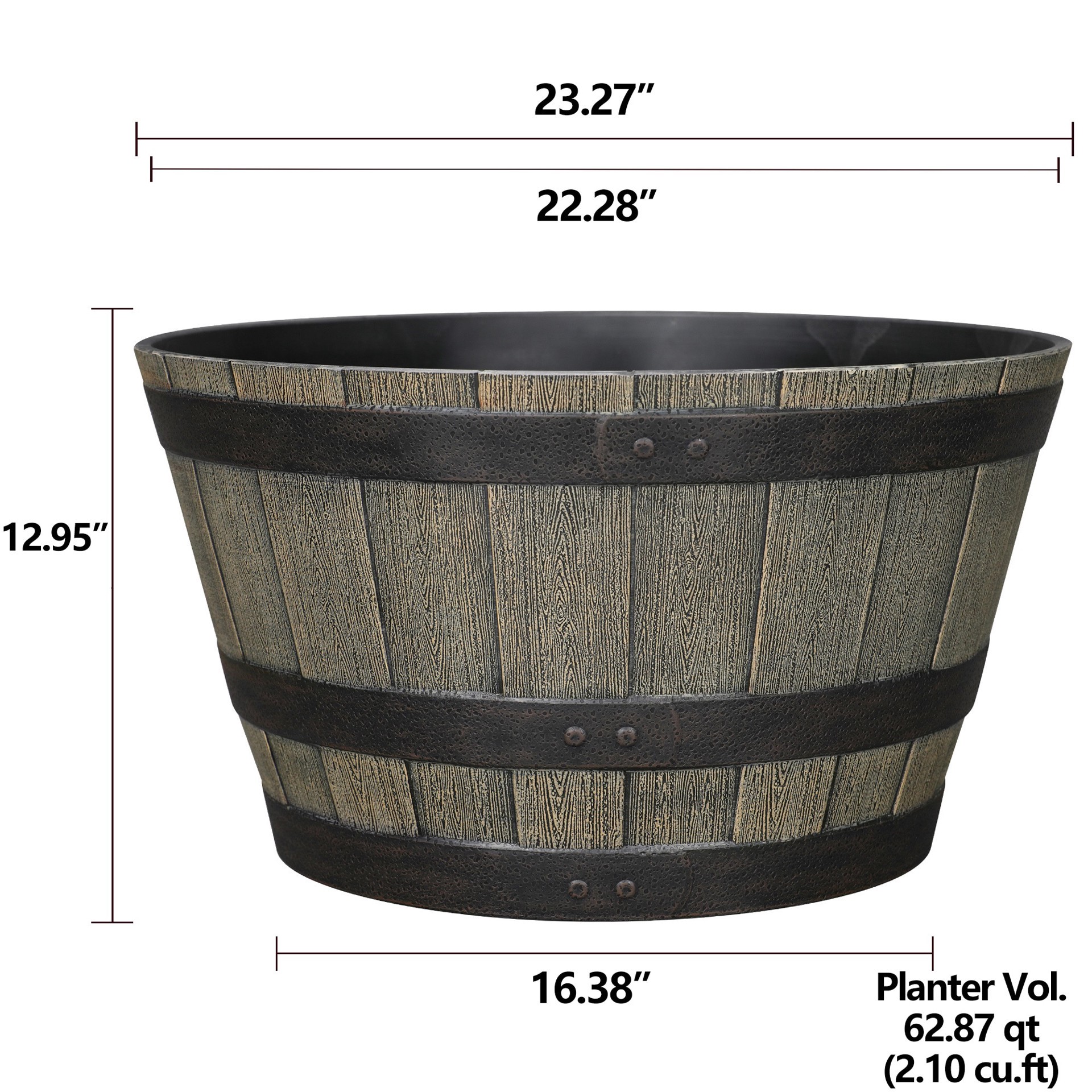 slide 4 of 6, Style Selections Round 22.28-in W x 12.95-in H x 22.3-in D Brown Recycled plastic Contemporary/Modern Indoor/Outdoor Planter, 1 ct