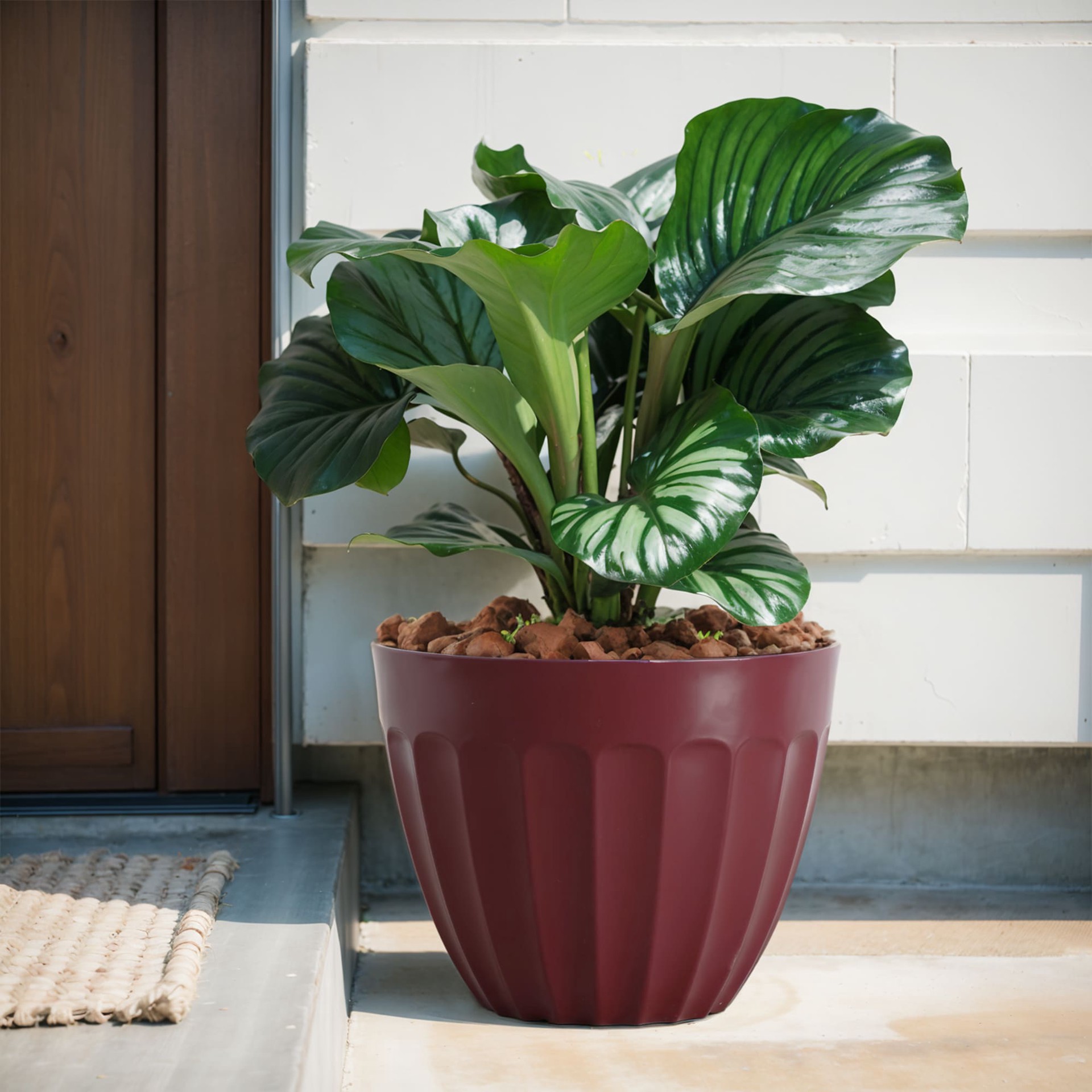 slide 2 of 6, allen + roth Round 15.16-in W x 15.16-in L Red Recycled plastic Indoor/Outdoor Planter, 1 ct