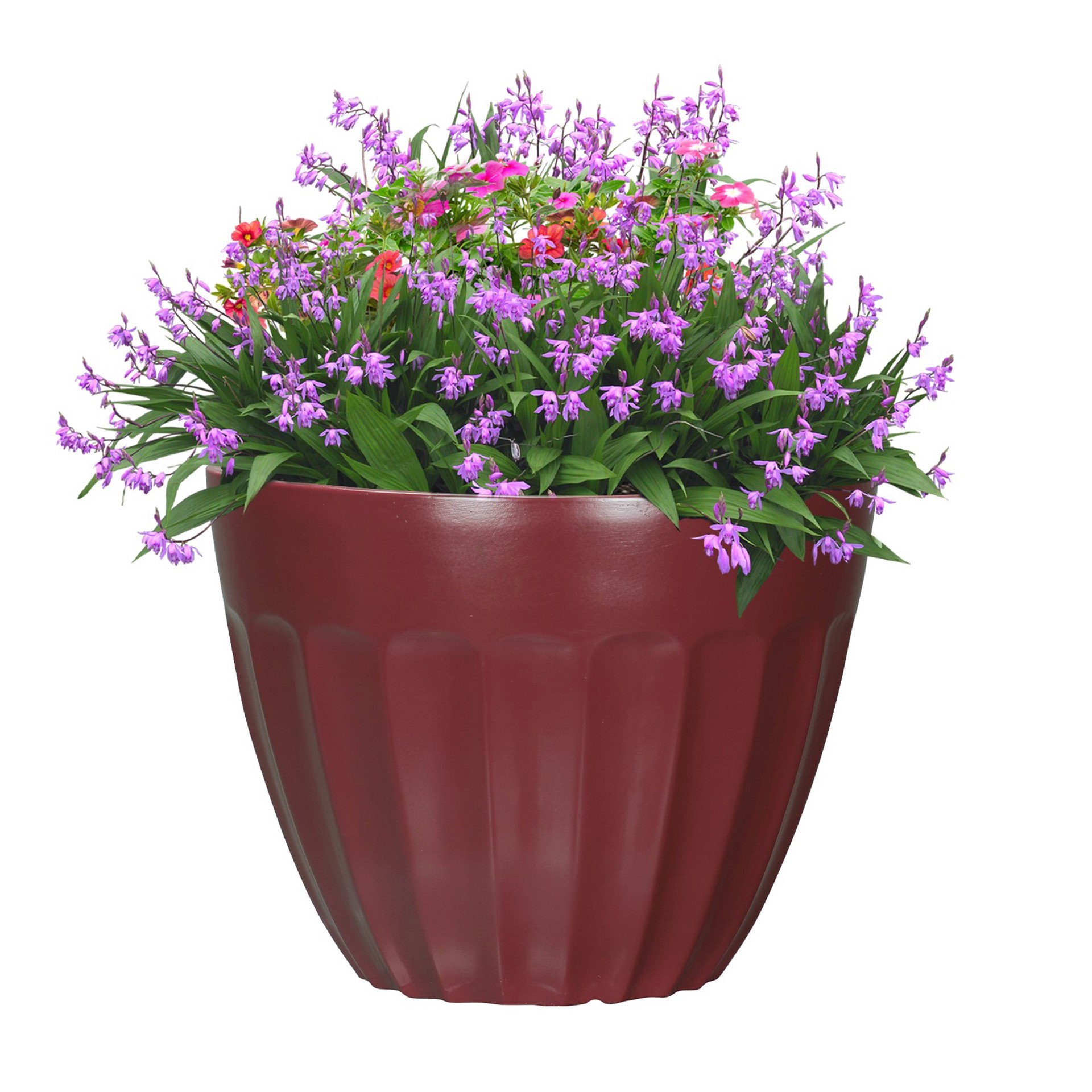 slide 3 of 6, allen + roth Round 15.16-in W x 15.16-in L Red Recycled plastic Indoor/Outdoor Planter, 1 ct