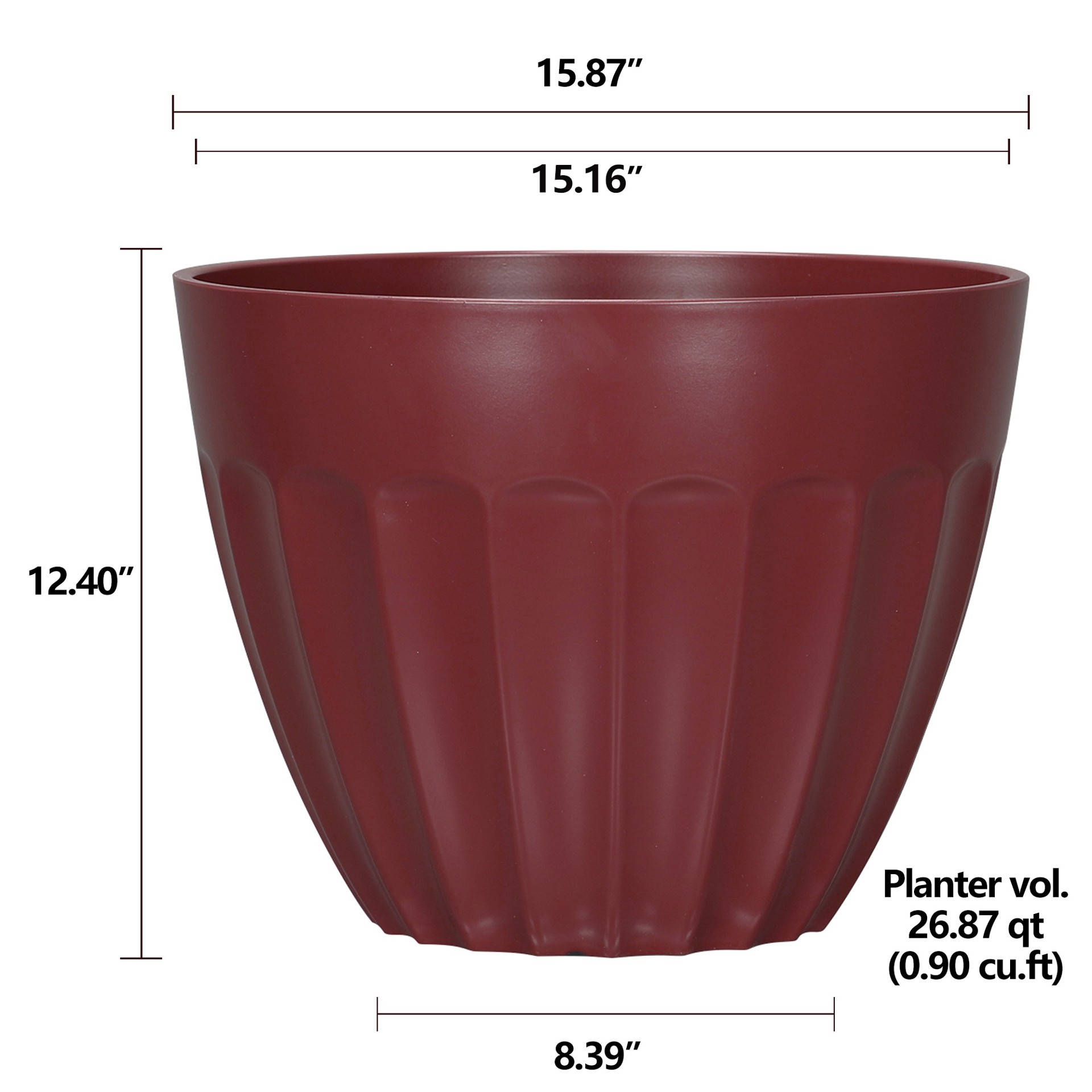 slide 4 of 6, allen + roth Round 15.16-in W x 15.16-in L Red Recycled plastic Indoor/Outdoor Planter, 1 ct