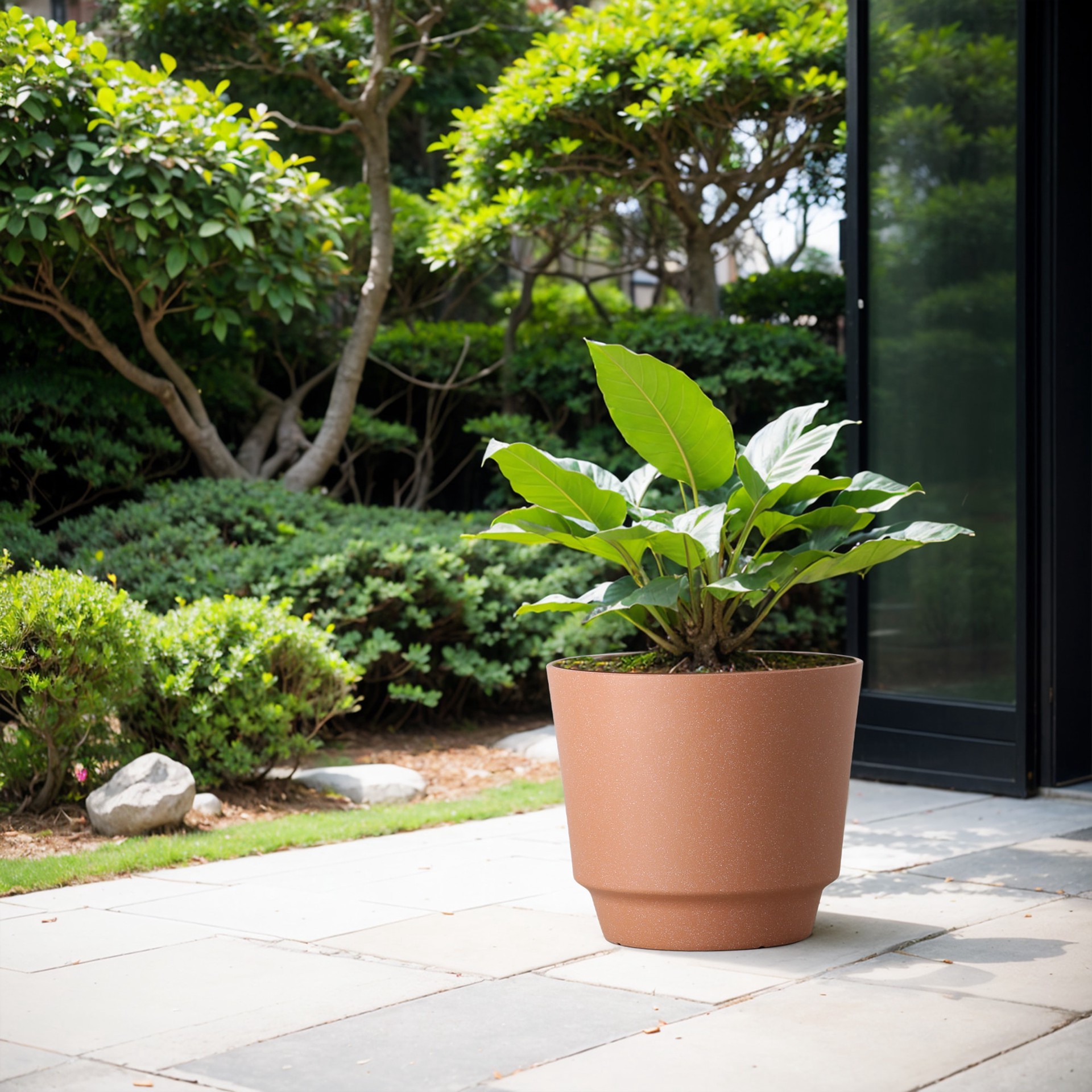 slide 2 of 6, allen + roth Round 15.24-in W x 15.24-in L Orange Recycled plastic Indoor/Outdoor Planter, 1 ct