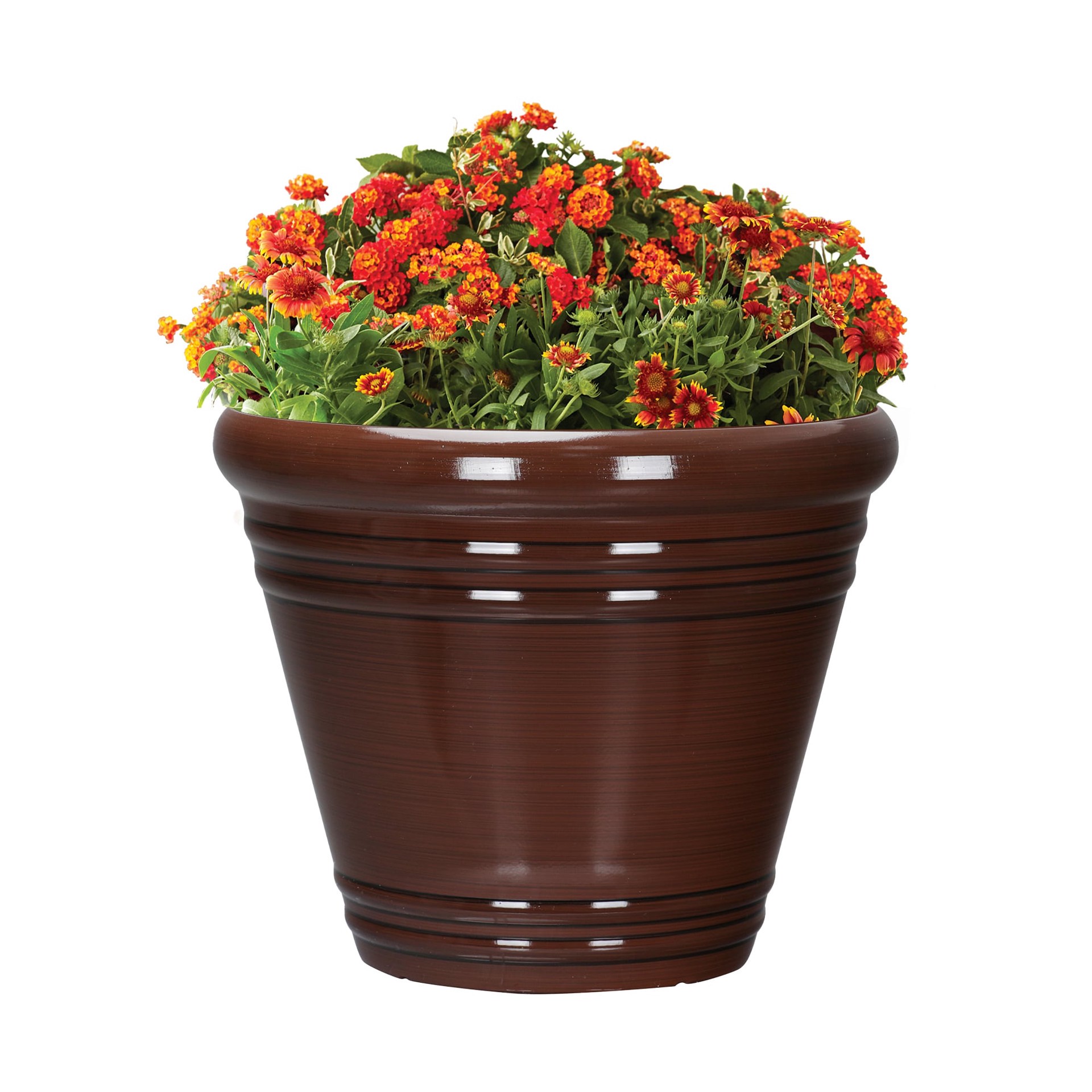 slide 3 of 6, Style Selections Round 13.46-in W x 11.65-in H x Brown Recycled plastic Contemporary/Modern Indoor/Outdoor Planter, 1 ct