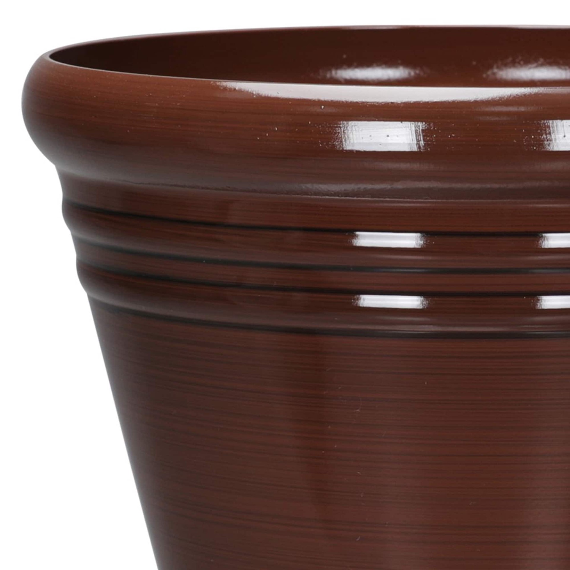 slide 5 of 6, Style Selections Round 13.46-in W x 11.65-in H x Brown Recycled plastic Contemporary/Modern Indoor/Outdoor Planter, 1 ct