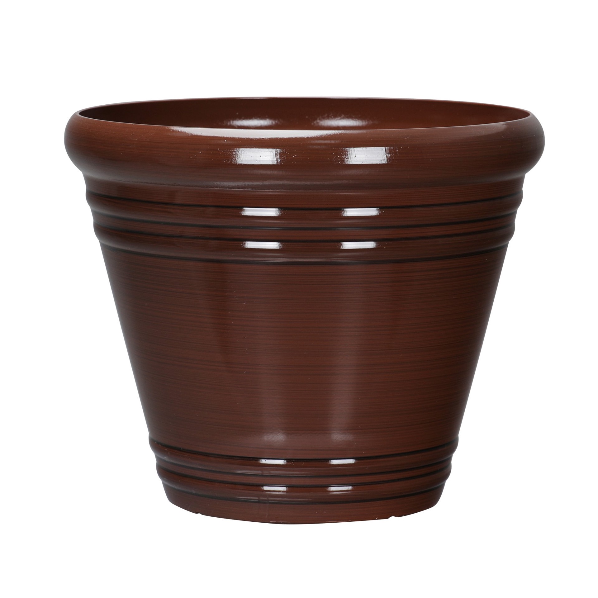 slide 1 of 6, Style Selections Round 13.46-in W x 11.65-in H x Brown Recycled plastic Contemporary/Modern Indoor/Outdoor Planter, 1 ct