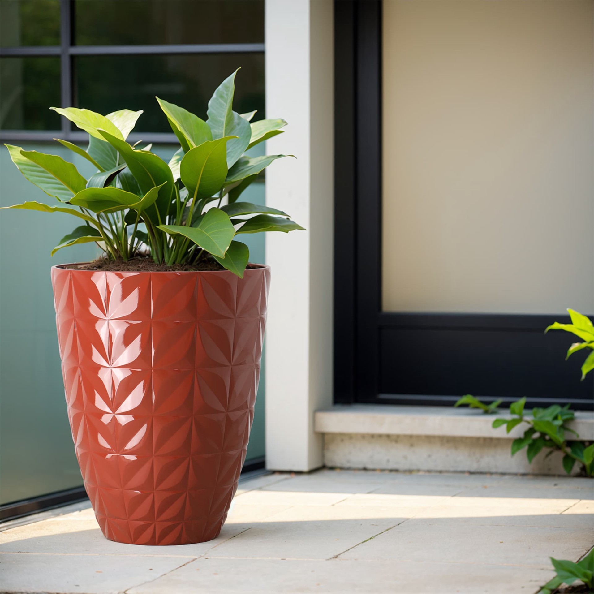 slide 2 of 6, allen + roth Round 15.16-in W x 15.16-in L Red Recycled plastic Indoor/Outdoor Planter, 1 ct