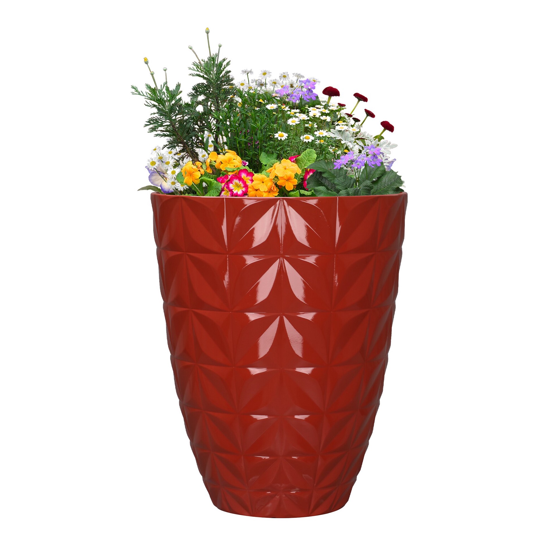 slide 3 of 6, allen + roth Round 15.16-in W x 15.16-in L Red Recycled plastic Indoor/Outdoor Planter, 1 ct