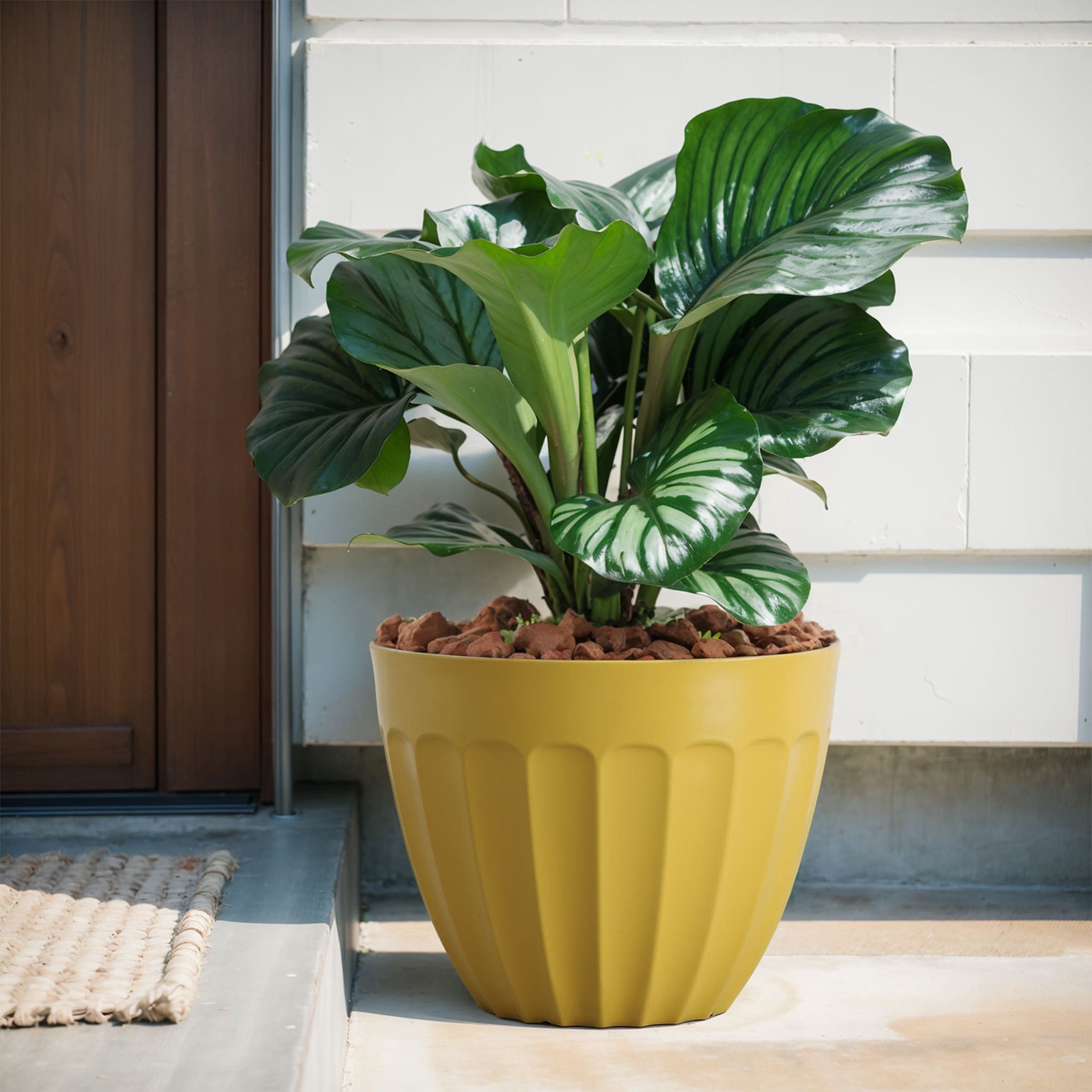 slide 2 of 6, allen + roth Round 11.26-in W x 11.26-in L Yellow Recycled plastic Indoor/Outdoor Planter, 1 ct