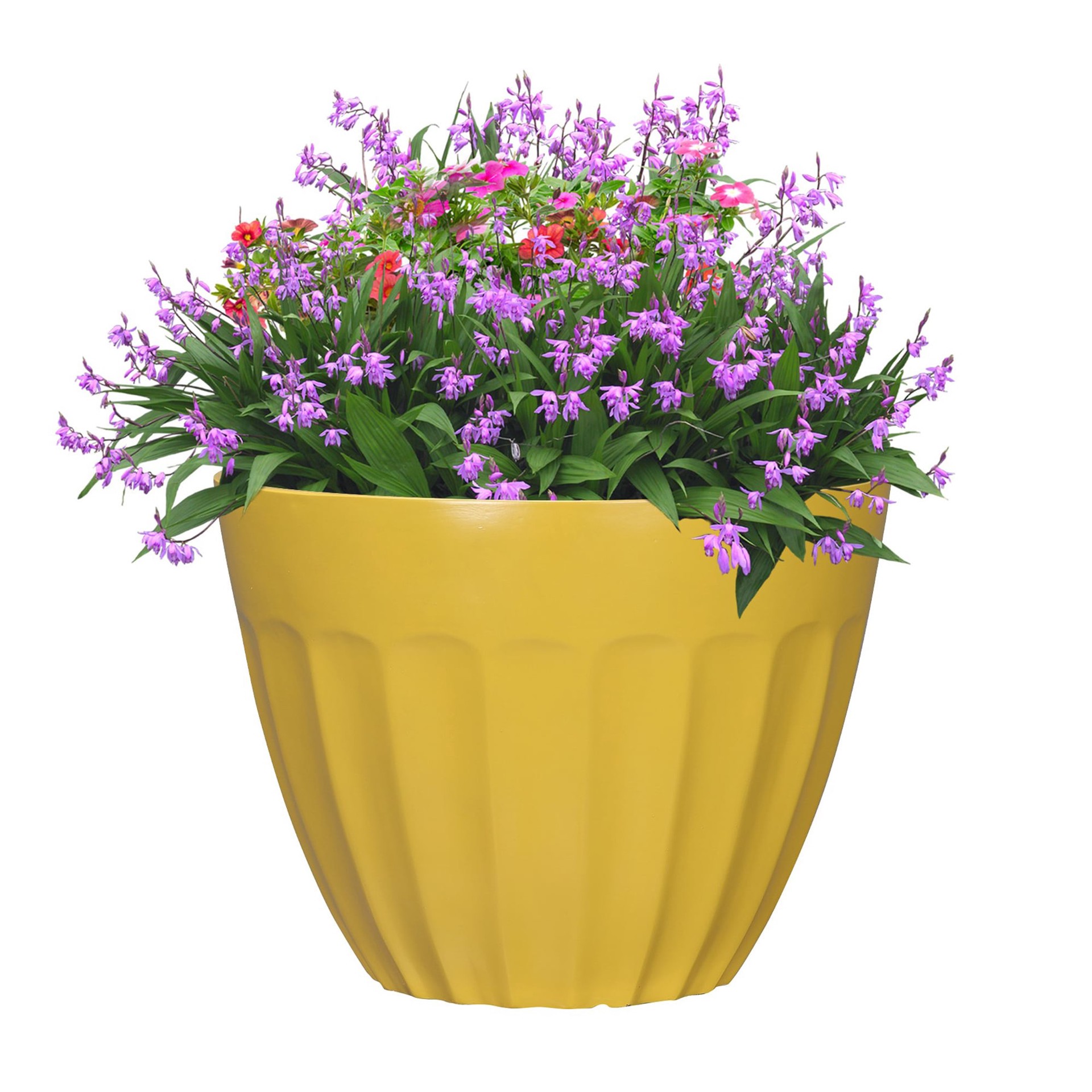 slide 3 of 6, allen + roth Round 11.26-in W x 11.26-in L Yellow Recycled plastic Indoor/Outdoor Planter, 1 ct