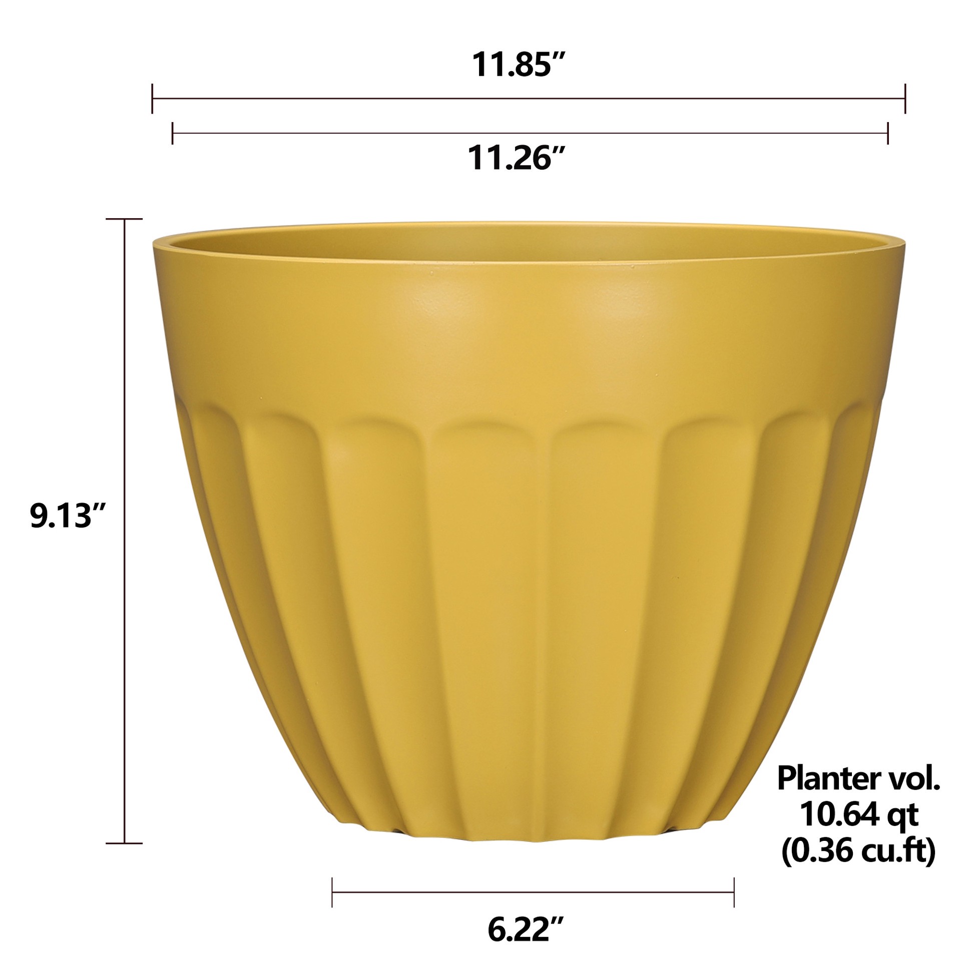 slide 4 of 6, allen + roth Round 11.26-in W x 11.26-in L Yellow Recycled plastic Indoor/Outdoor Planter, 1 ct