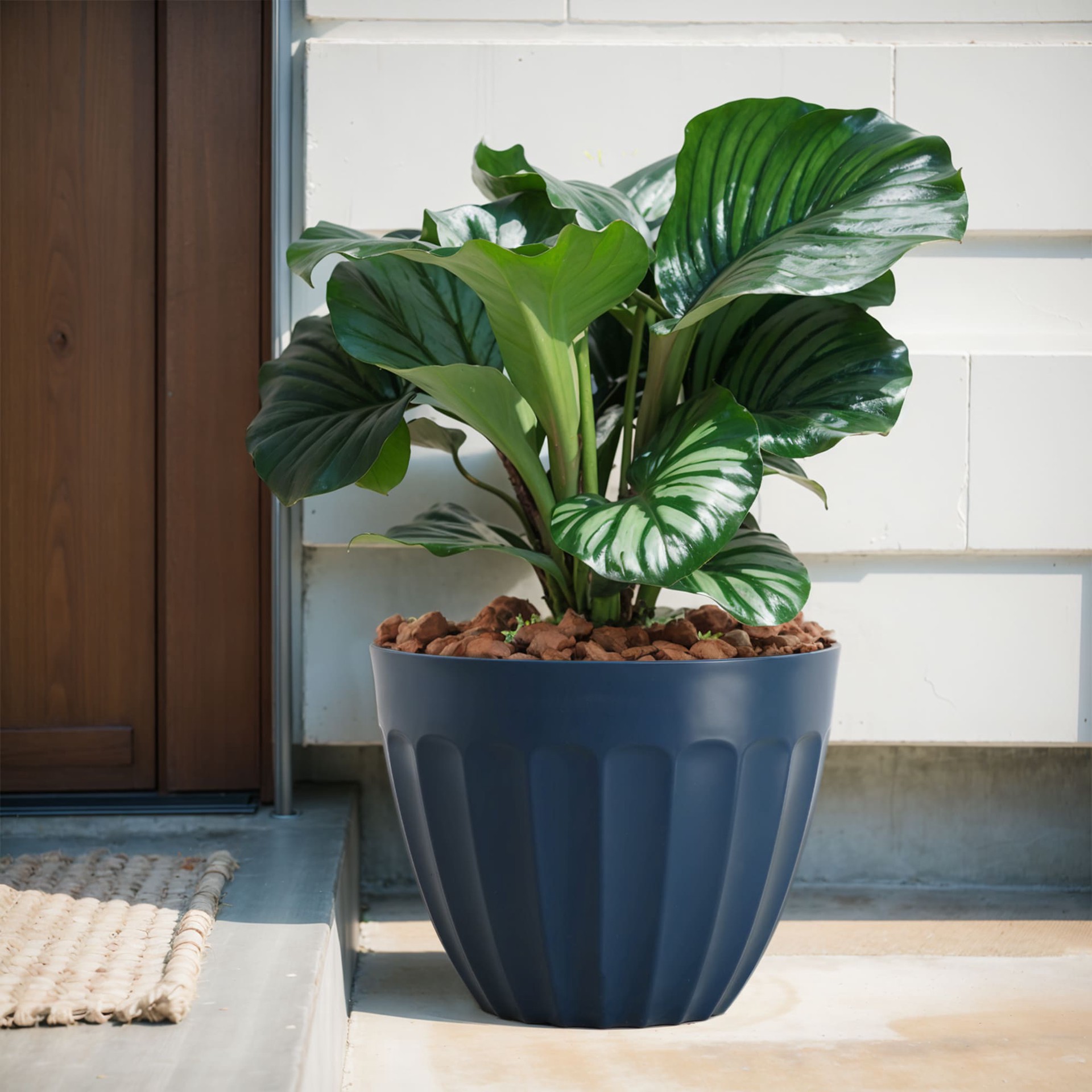slide 2 of 6, allen + roth Round 11.26-in W x 11.26-in L Blue Recycled plastic Indoor/Outdoor Planter, 1 ct
