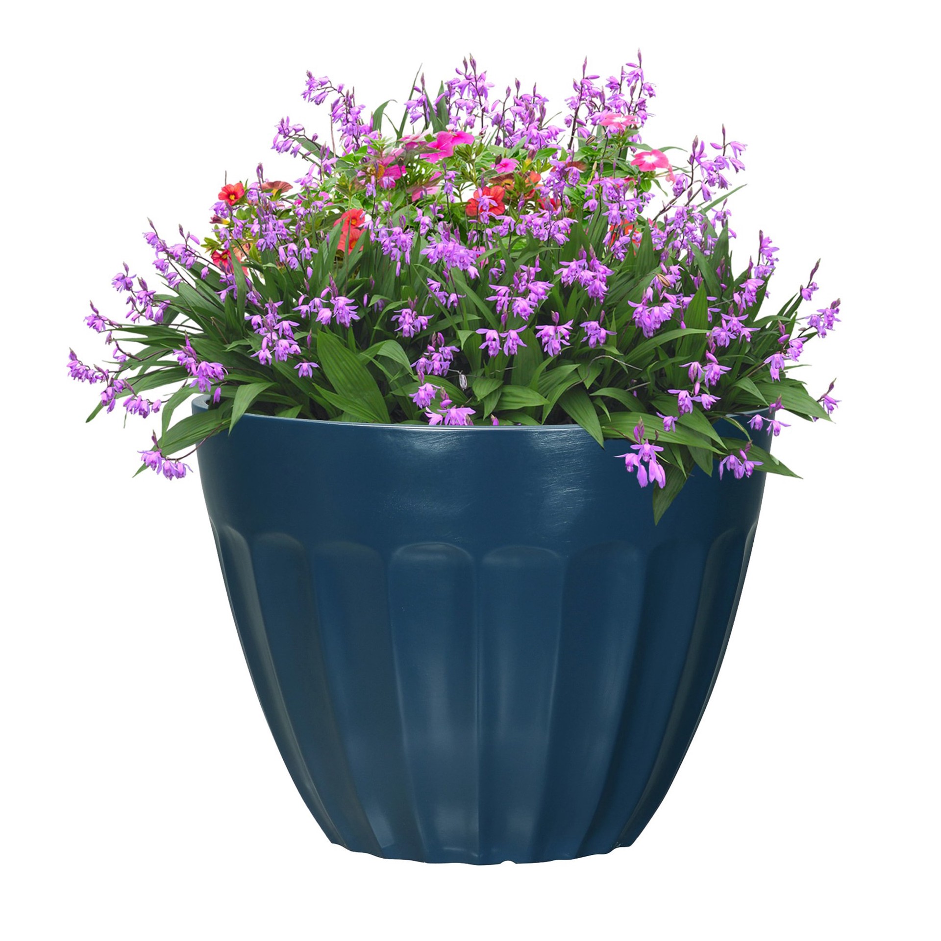 slide 3 of 6, allen + roth Round 11.26-in W x 11.26-in L Blue Recycled plastic Indoor/Outdoor Planter, 1 ct
