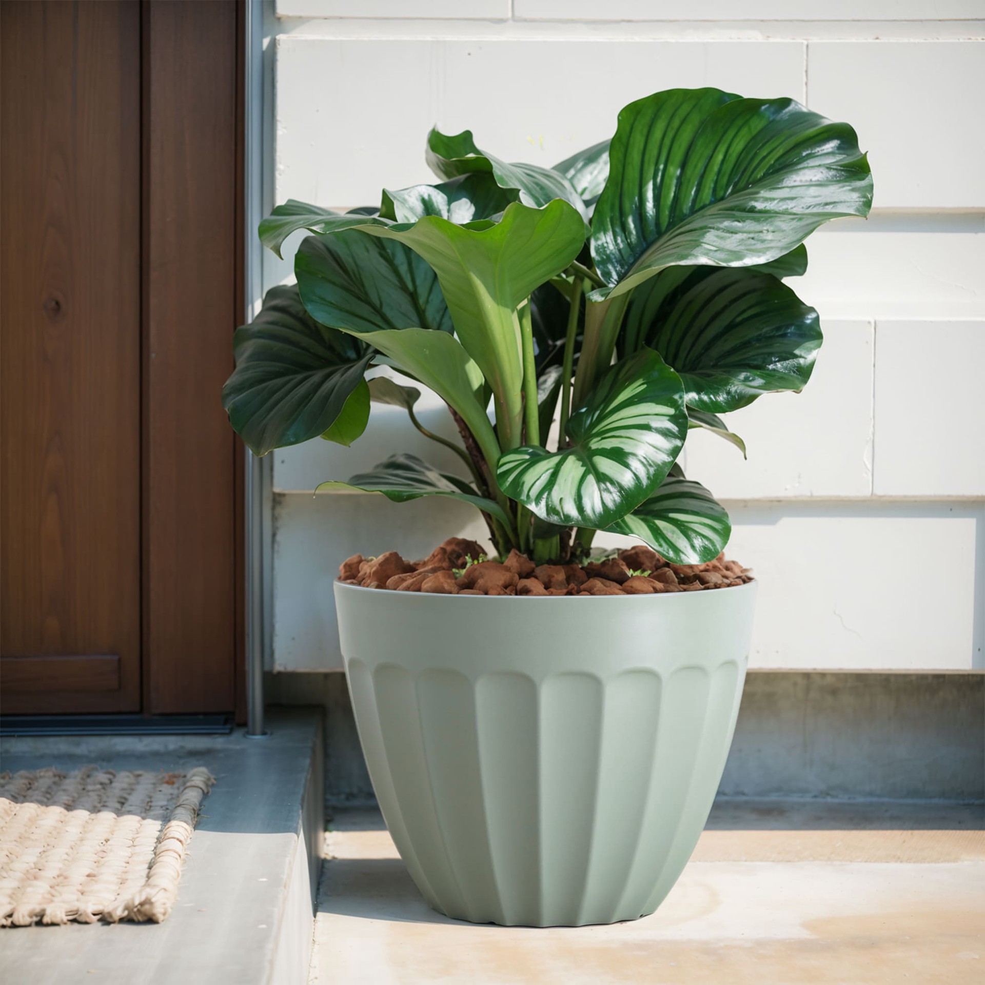 slide 2 of 6, allen + roth Round 15.16-in W x 15.16-in L Green Recycled plastic Indoor/Outdoor Planter, 1 ct