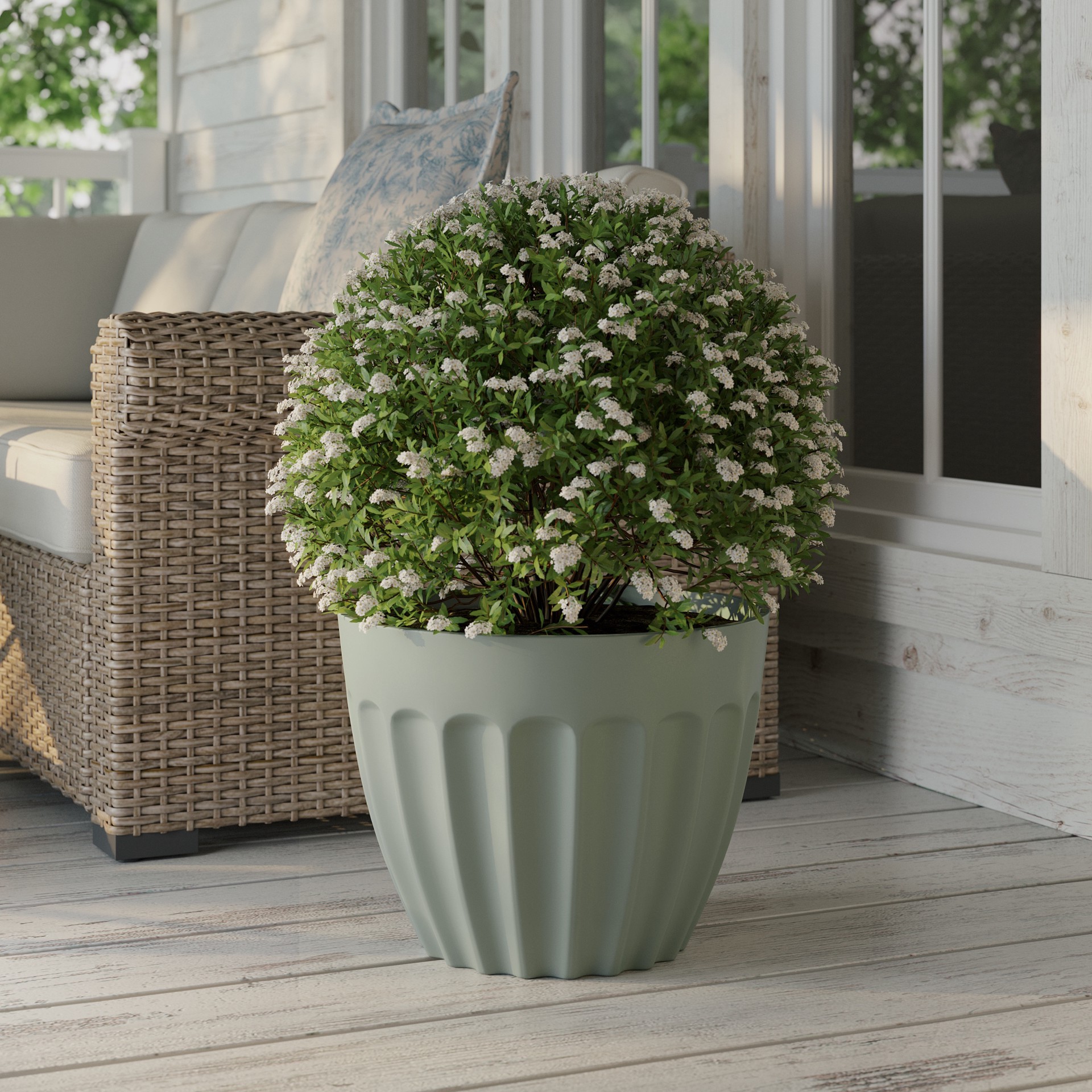 slide 2 of 6, allen + roth Round 15.16-in W x 15.16-in L Green Recycled plastic Indoor/Outdoor Planter, 1 ct