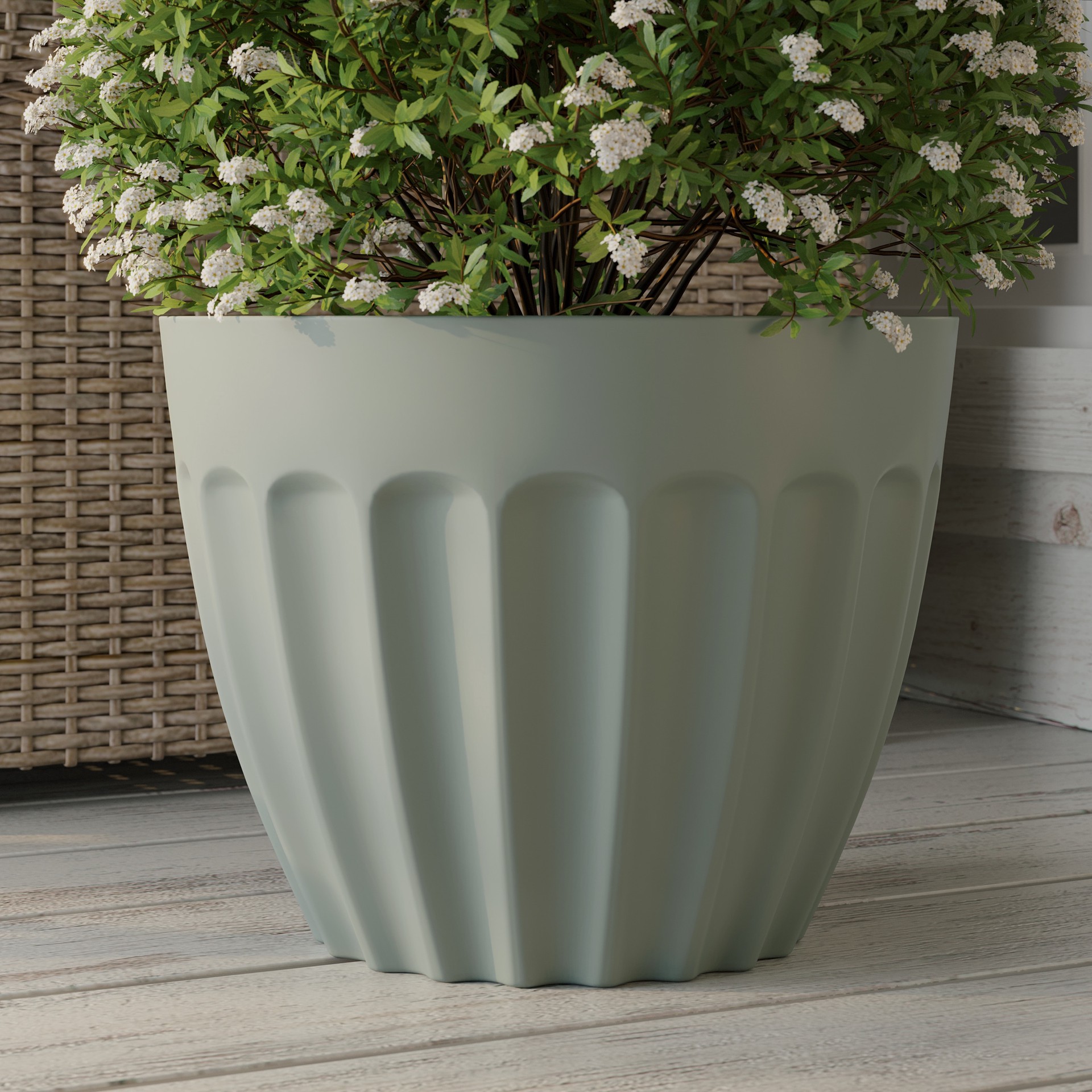 slide 3 of 6, allen + roth Round 15.16-in W x 15.16-in L Green Recycled plastic Indoor/Outdoor Planter, 1 ct