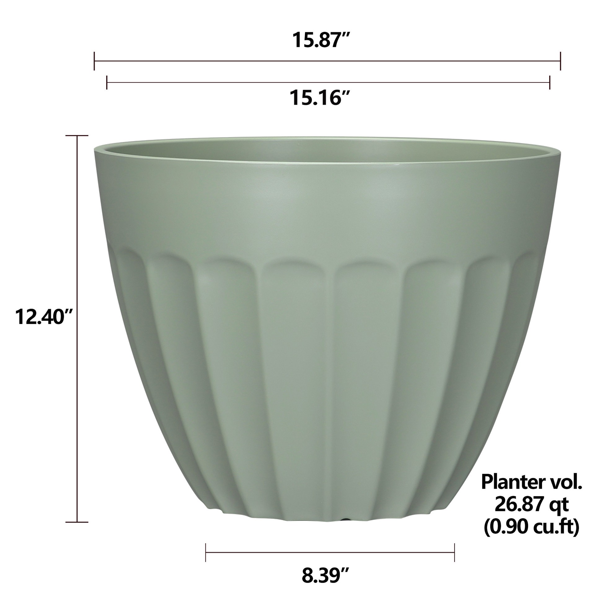 slide 4 of 6, allen + roth Round 15.16-in W x 15.16-in L Green Recycled plastic Indoor/Outdoor Planter, 1 ct