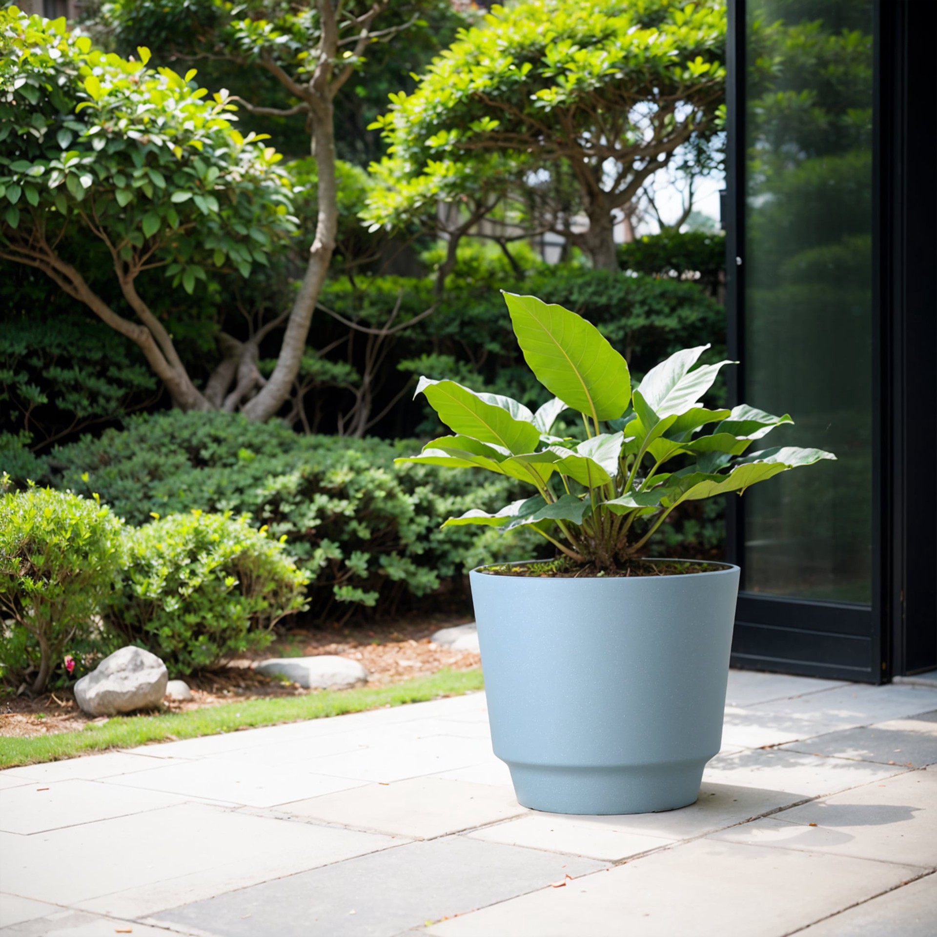 slide 2 of 6, allen + roth Round 15.24-in W x 15.24-in L Blue Recycled plastic Indoor/Outdoor Planter, 1 ct