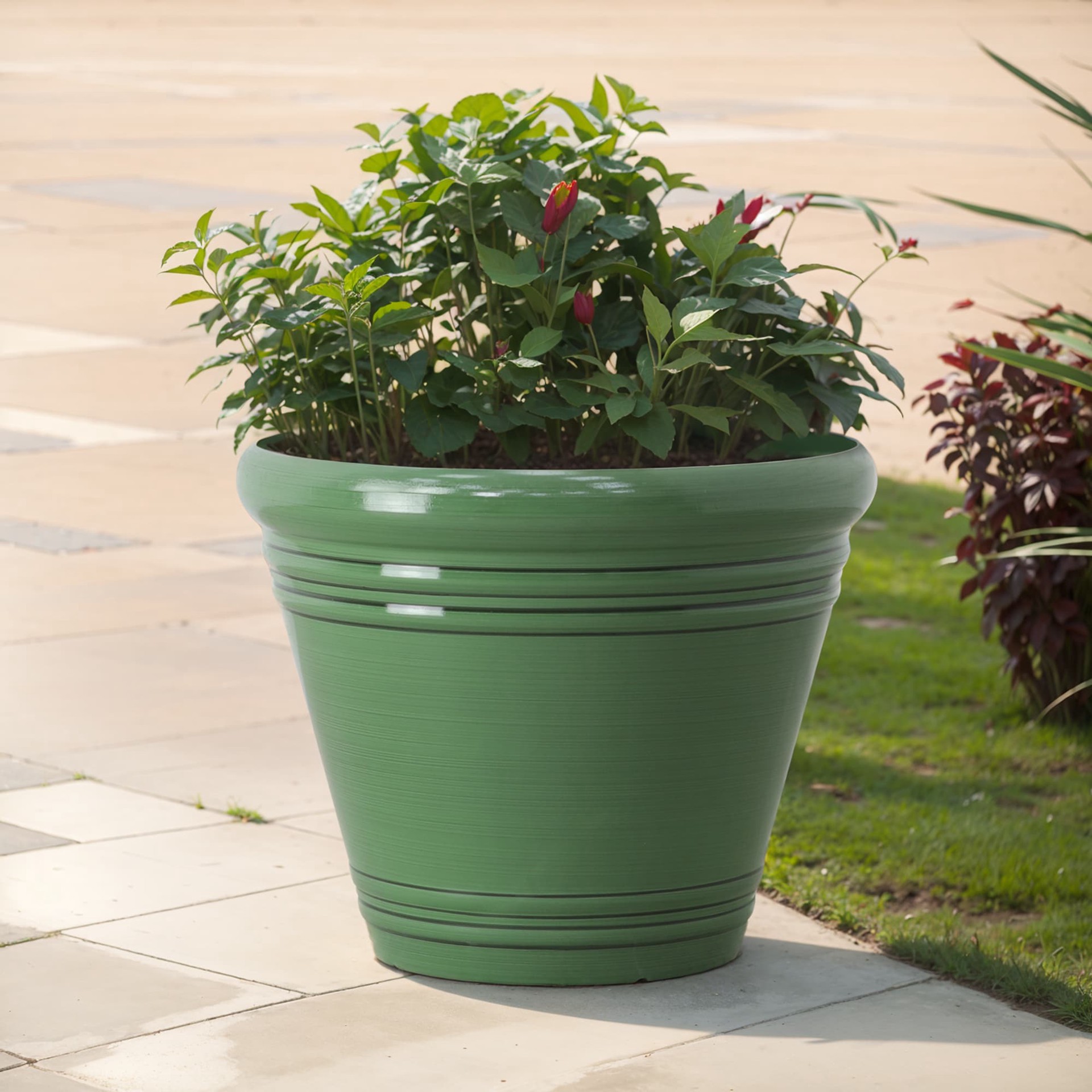 slide 2 of 6, Style Selections Round 20.35-in W x 17.38-in H x Green Recycled plastic Contemporary/Modern Indoor/Outdoor Planter, 1 ct