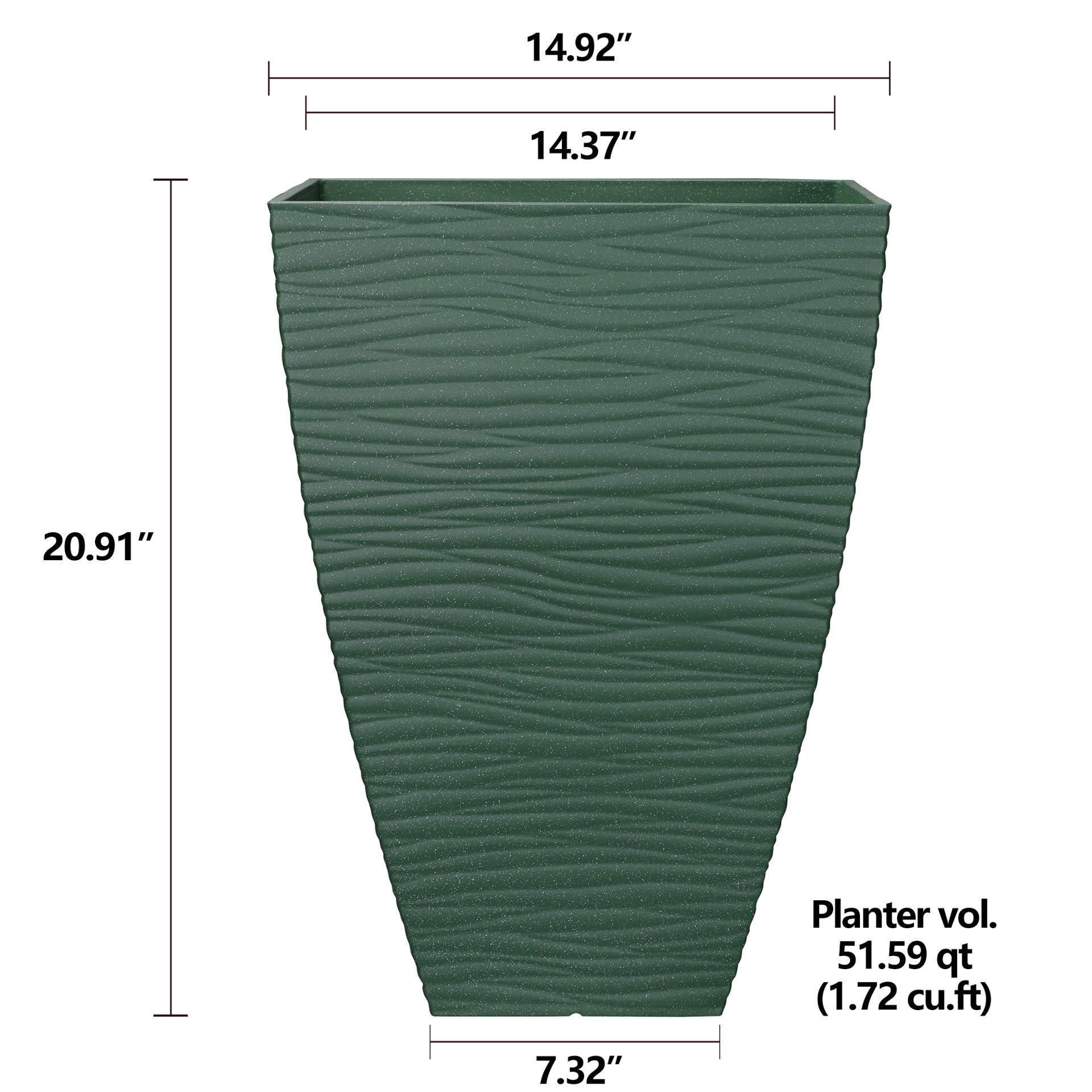 slide 4 of 6, allen + roth Square 14.37-in W x 14.37-in L Green Recycled plastic Indoor/Outdoor Planter, 1 ct