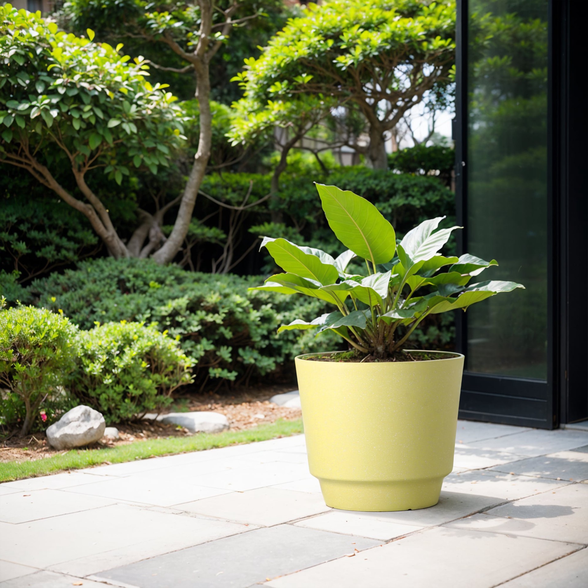 slide 2 of 6, allen + roth Round 15.24-in W x 15.24-in L Yellow Recycled plastic Indoor/Outdoor Planter, 1 ct