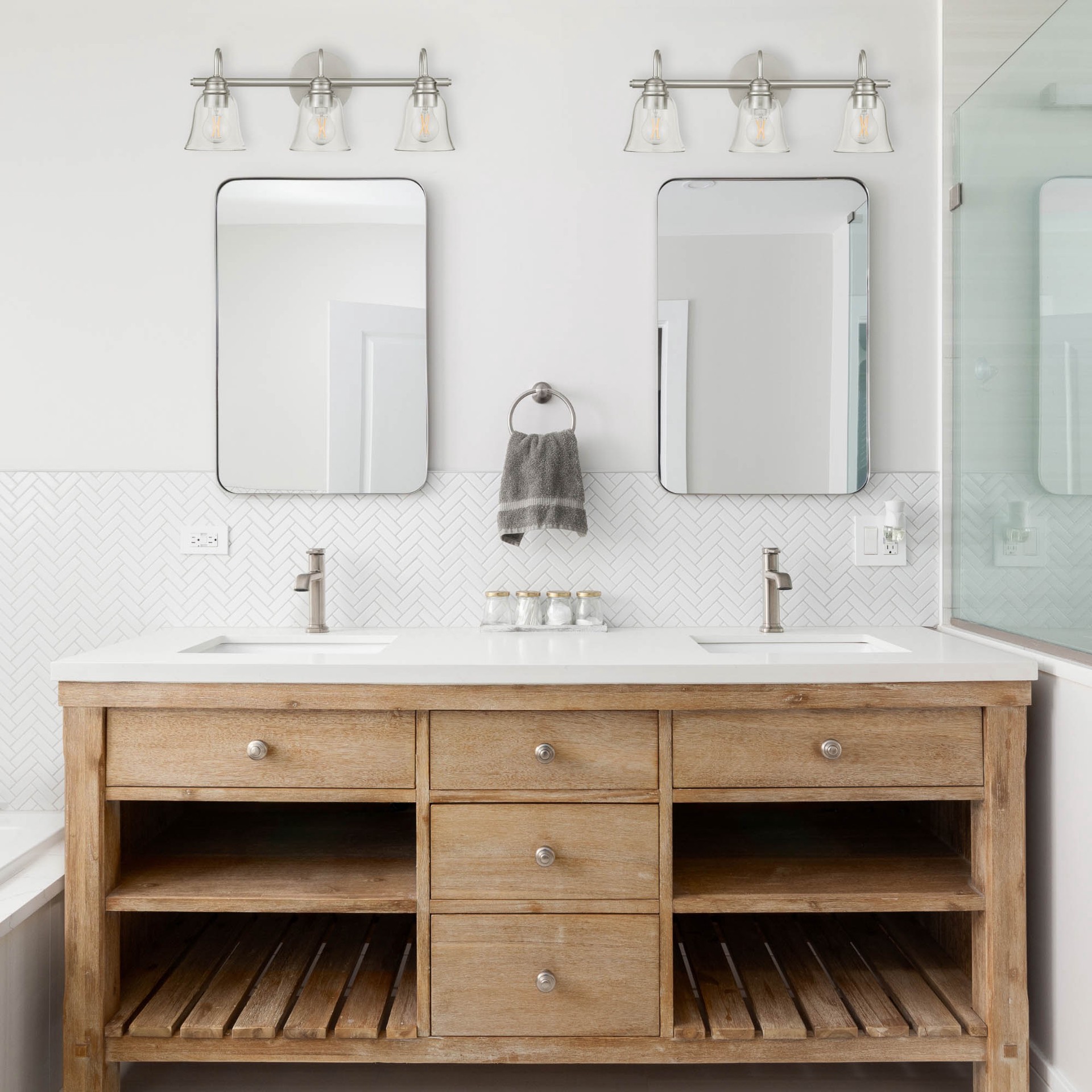 slide 6 of 6, allen + roth Bartow 22-in 3 -Light Brushed Nickel Traditional Vanity light, 1 ct