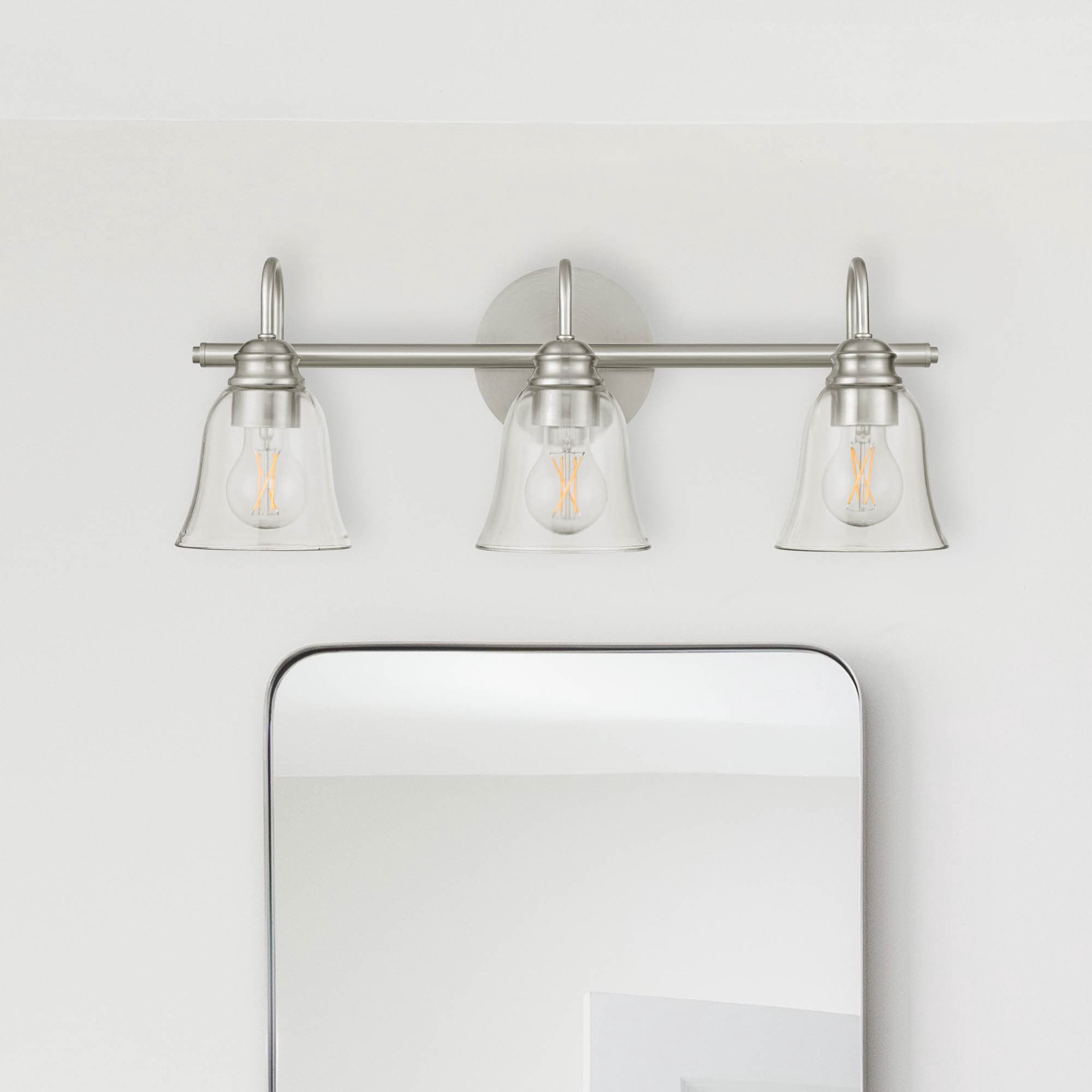 slide 1 of 6, allen + roth Bartow 22-in 3 -Light Brushed Nickel Traditional Vanity light, 1 ct