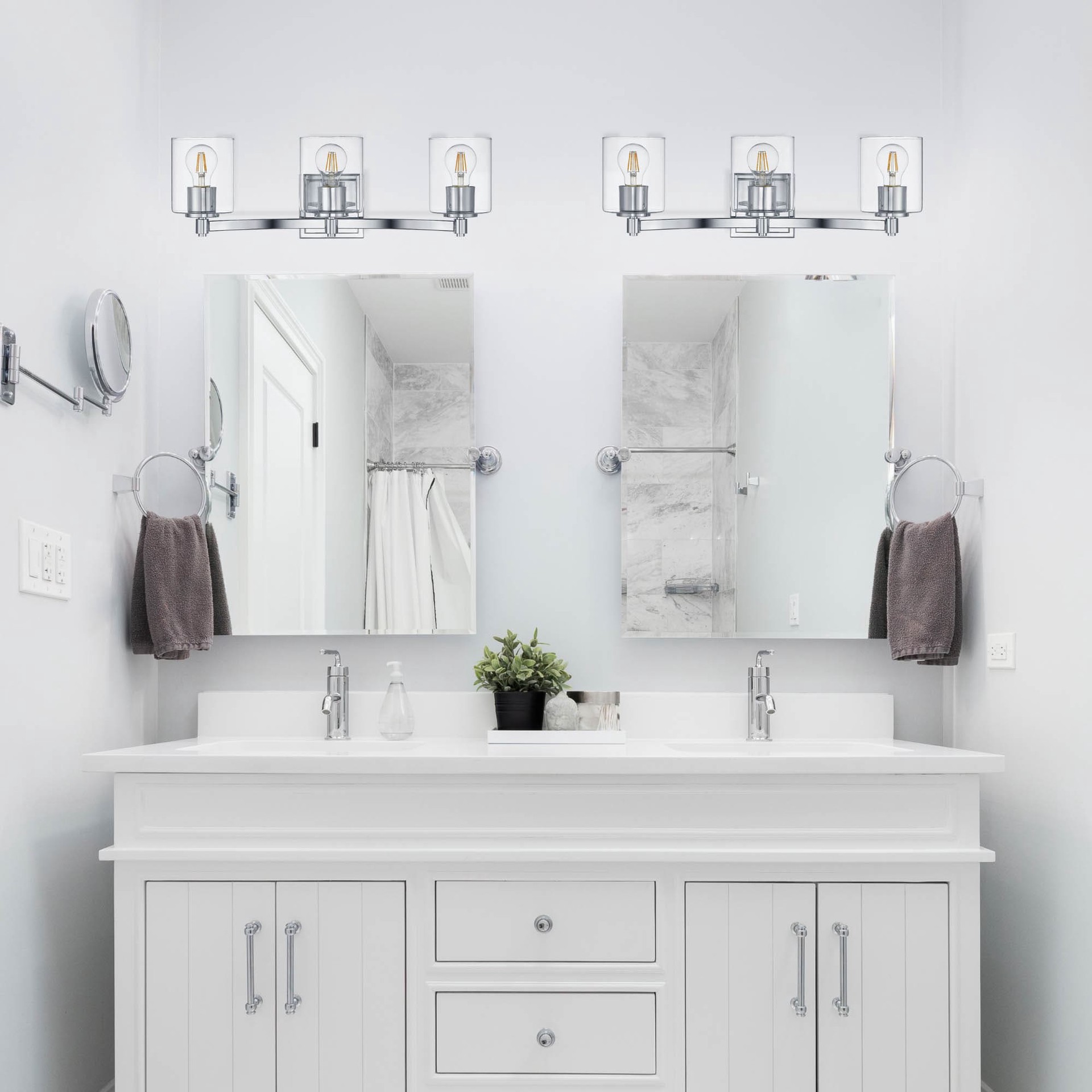 slide 6 of 6, allen + roth Benton 24-in 3 -Light Polished Chrome Transitional Vanity light, 1 ct