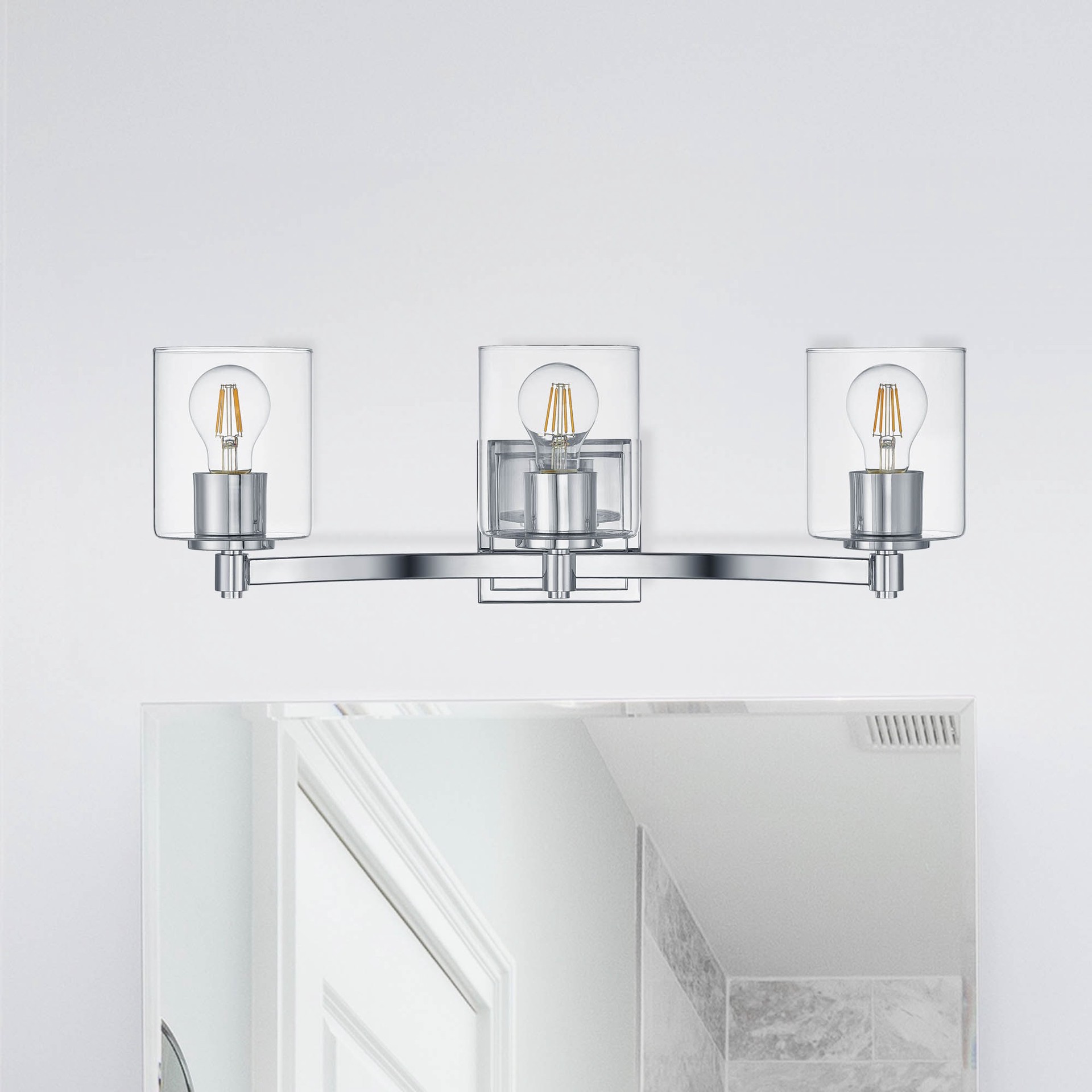 slide 1 of 6, allen + roth Benton 24-in 3 -Light Polished Chrome Transitional Vanity light, 1 ct