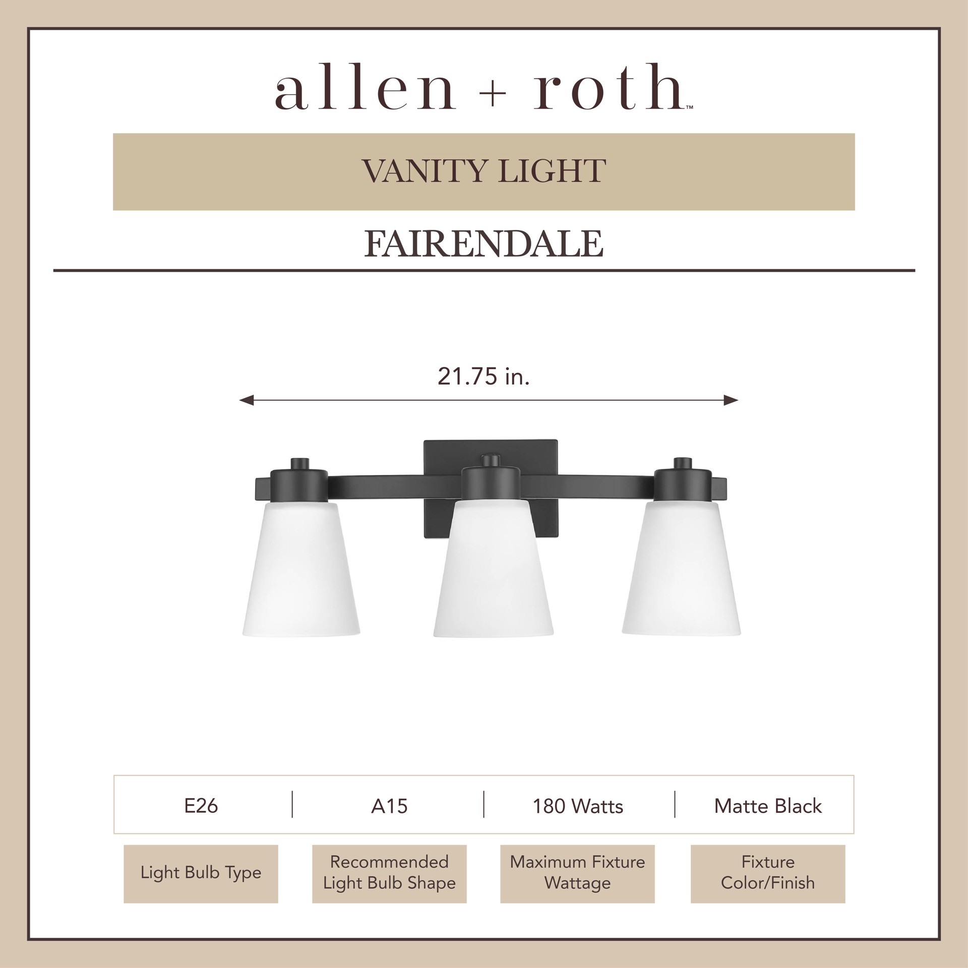 slide 2 of 6, allen + roth Fairendale 21.75-in 3 -Light Matte Black Transitional Vanity light, 1 ct