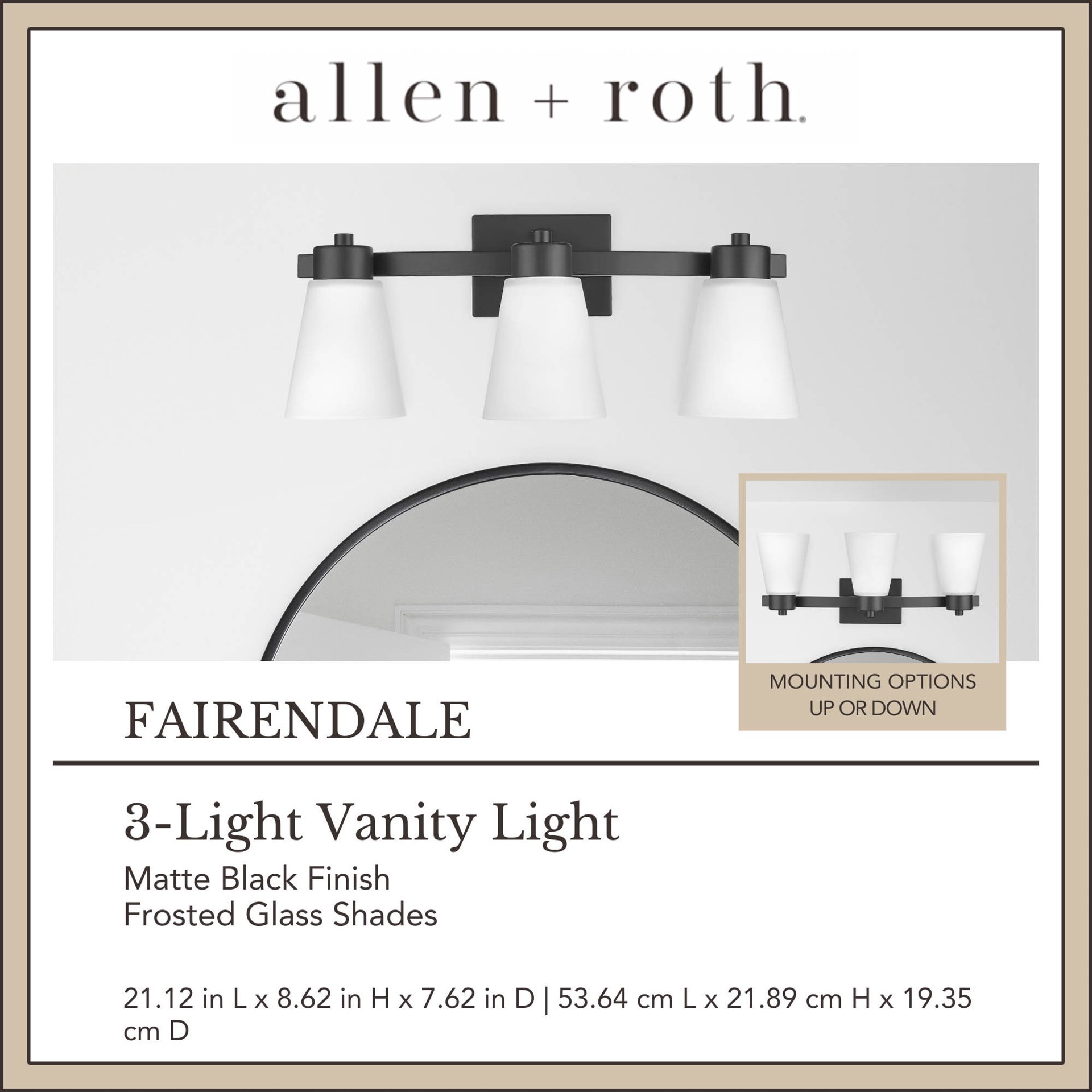 slide 5 of 6, allen + roth Fairendale 21.75-in 3 -Light Matte Black Transitional Vanity light, 1 ct