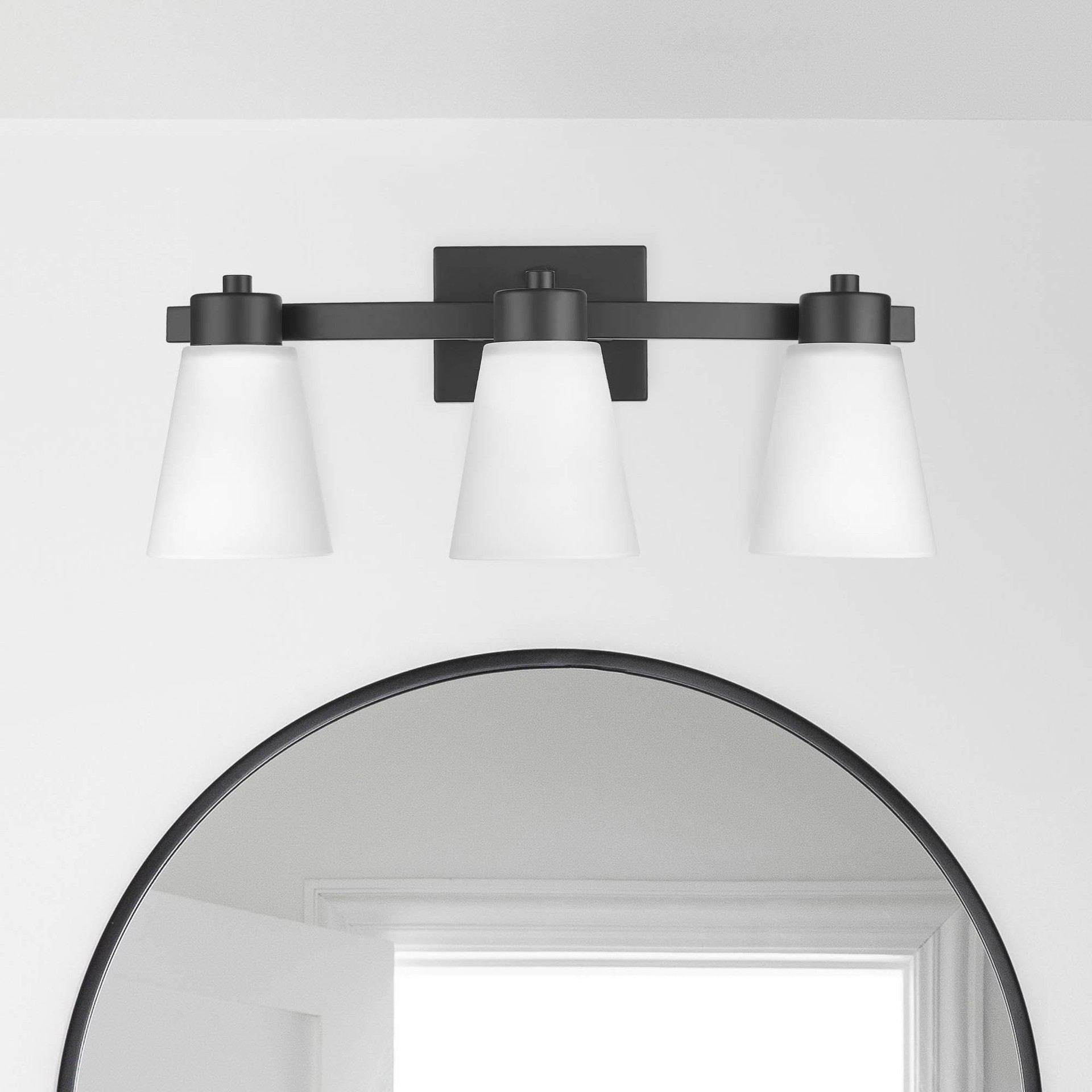 slide 1 of 6, allen + roth Fairendale 21.75-in 3 -Light Matte Black Transitional Vanity light, 1 ct