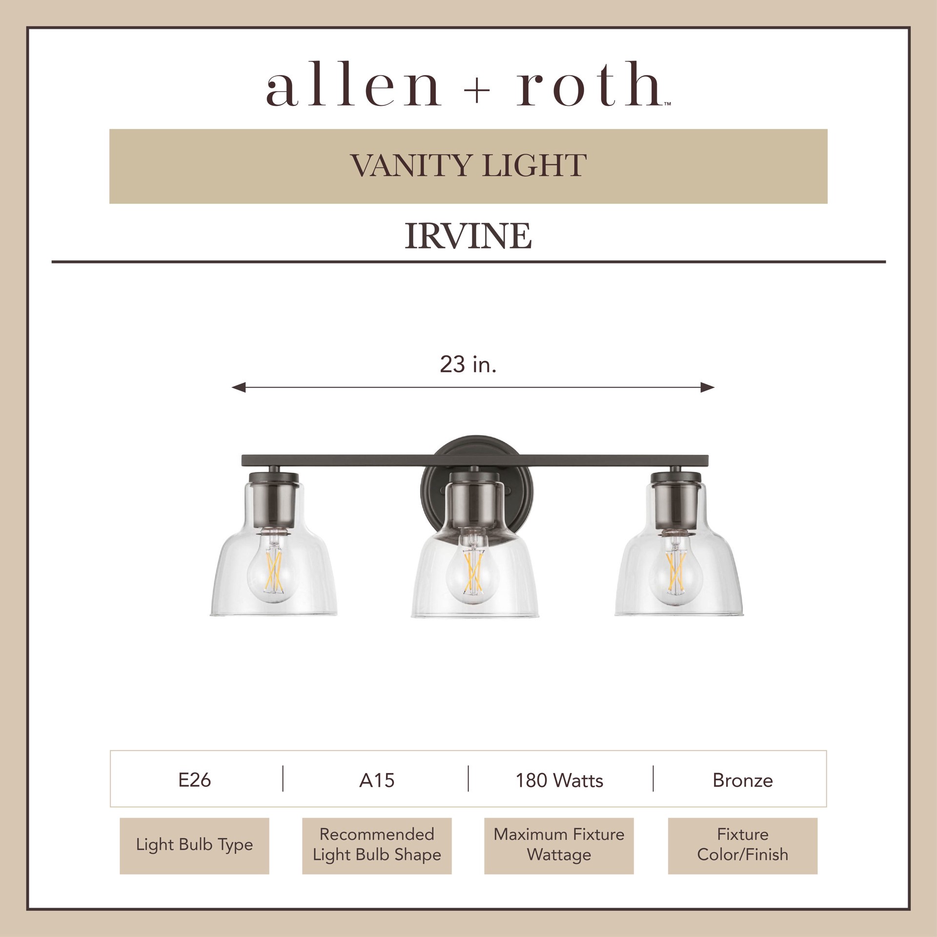 slide 2 of 6, allen + roth Irvine 23-in 3 -Light Matte Bronze Transitional Vanity light, 1 ct
