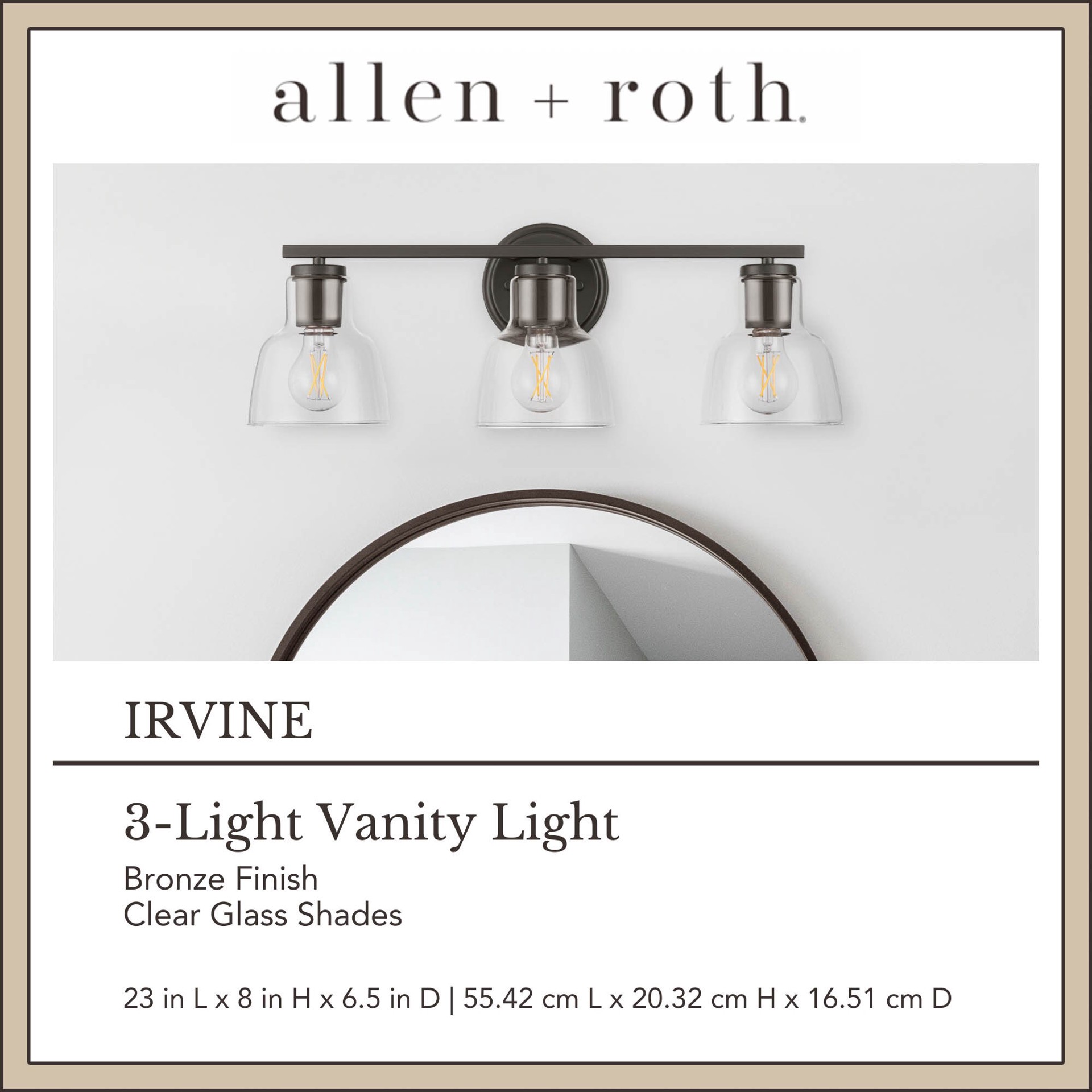 slide 5 of 6, allen + roth Irvine 23-in 3 -Light Matte Bronze Transitional Vanity light, 1 ct