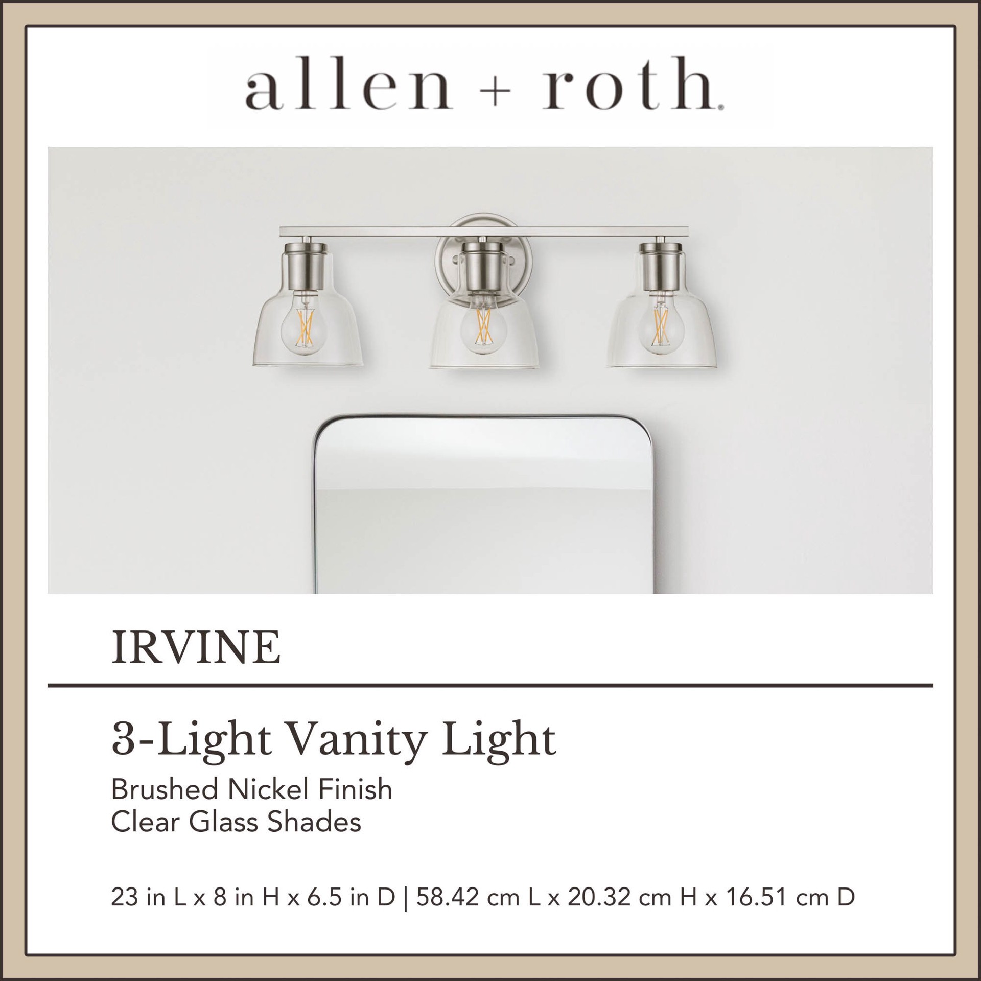 slide 5 of 6, allen + roth Irvine 23-in 3 -Light Brushed Nickel Transitional Vanity light, 1 ct