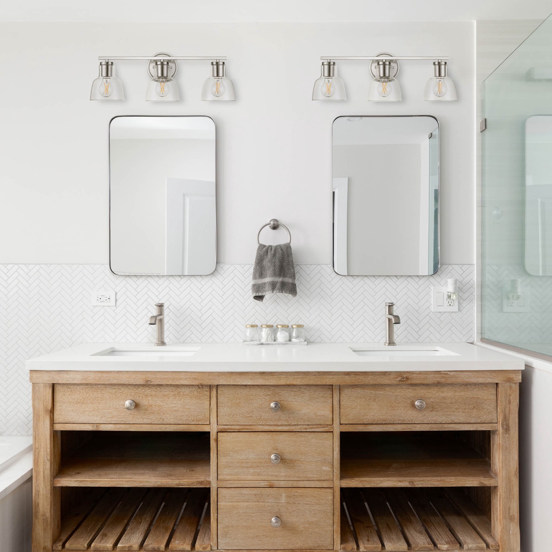 slide 6 of 6, allen + roth Irvine 23-in 3 -Light Brushed Nickel Transitional Vanity light, 1 ct