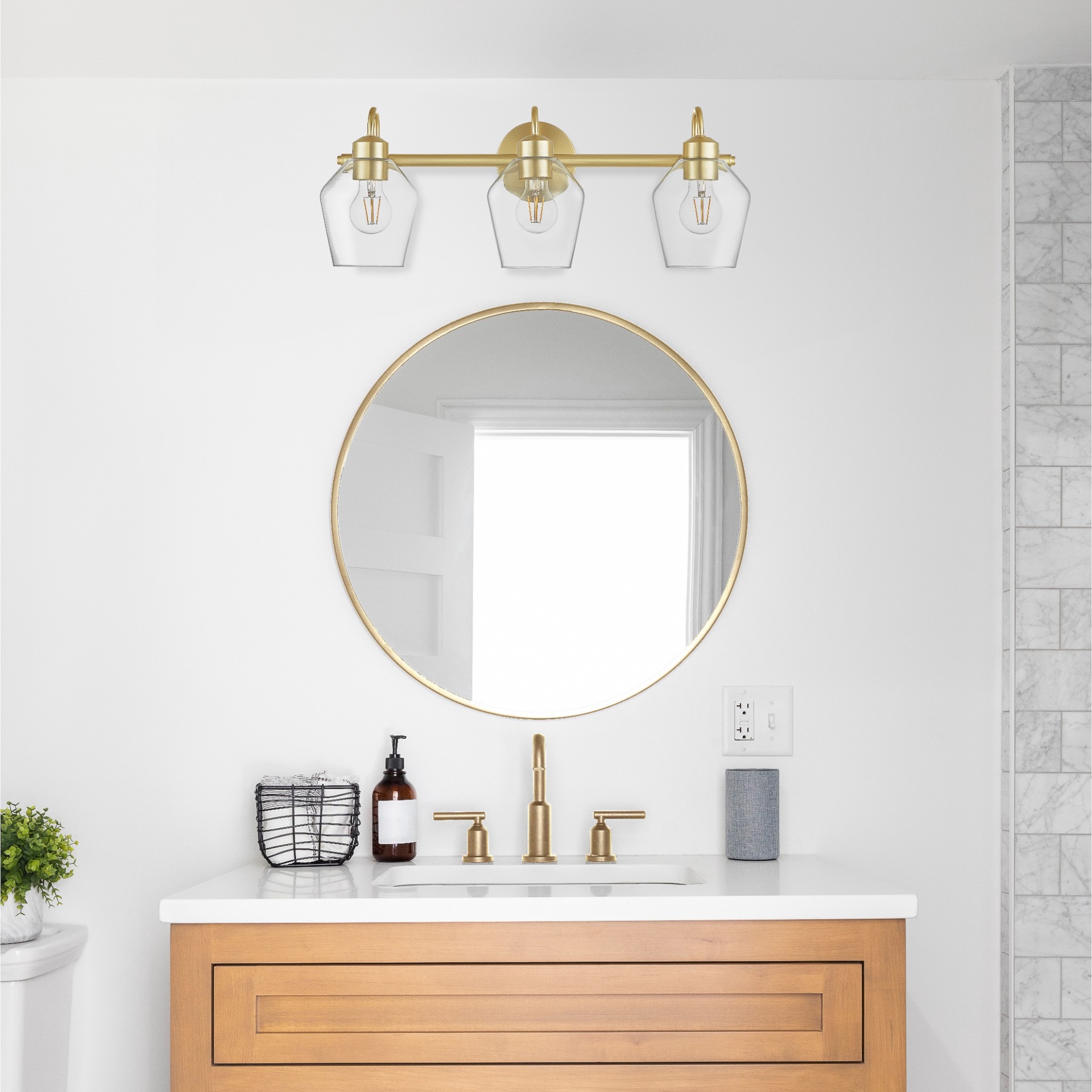 slide 6 of 6, allen + roth Merritt 24-in 3 -Light Brushed Gold Modern/contemporary Vanity light, 1 ct