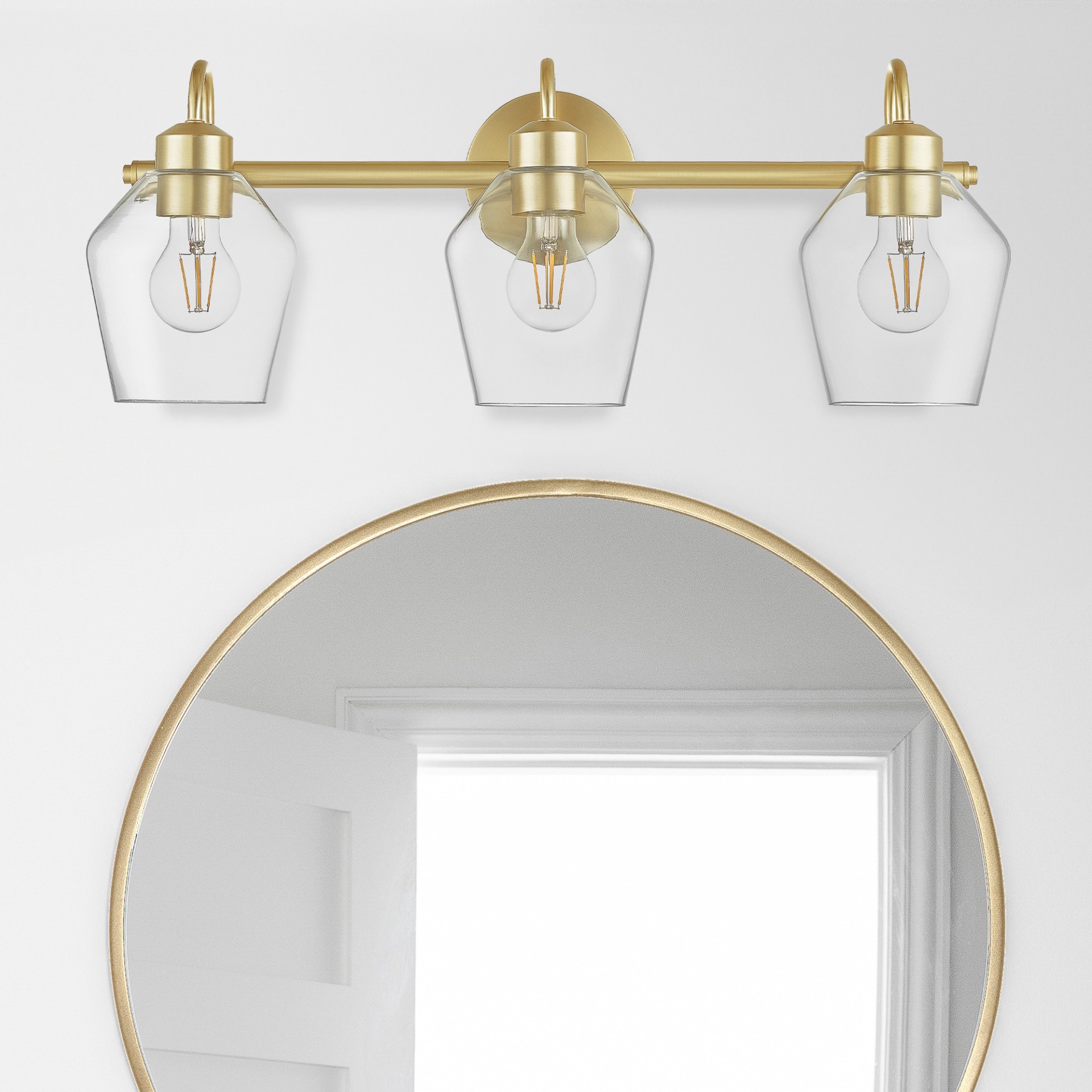 slide 1 of 6, allen + roth Merritt 24-in 3 -Light Brushed Gold Modern/contemporary Vanity light, 1 ct