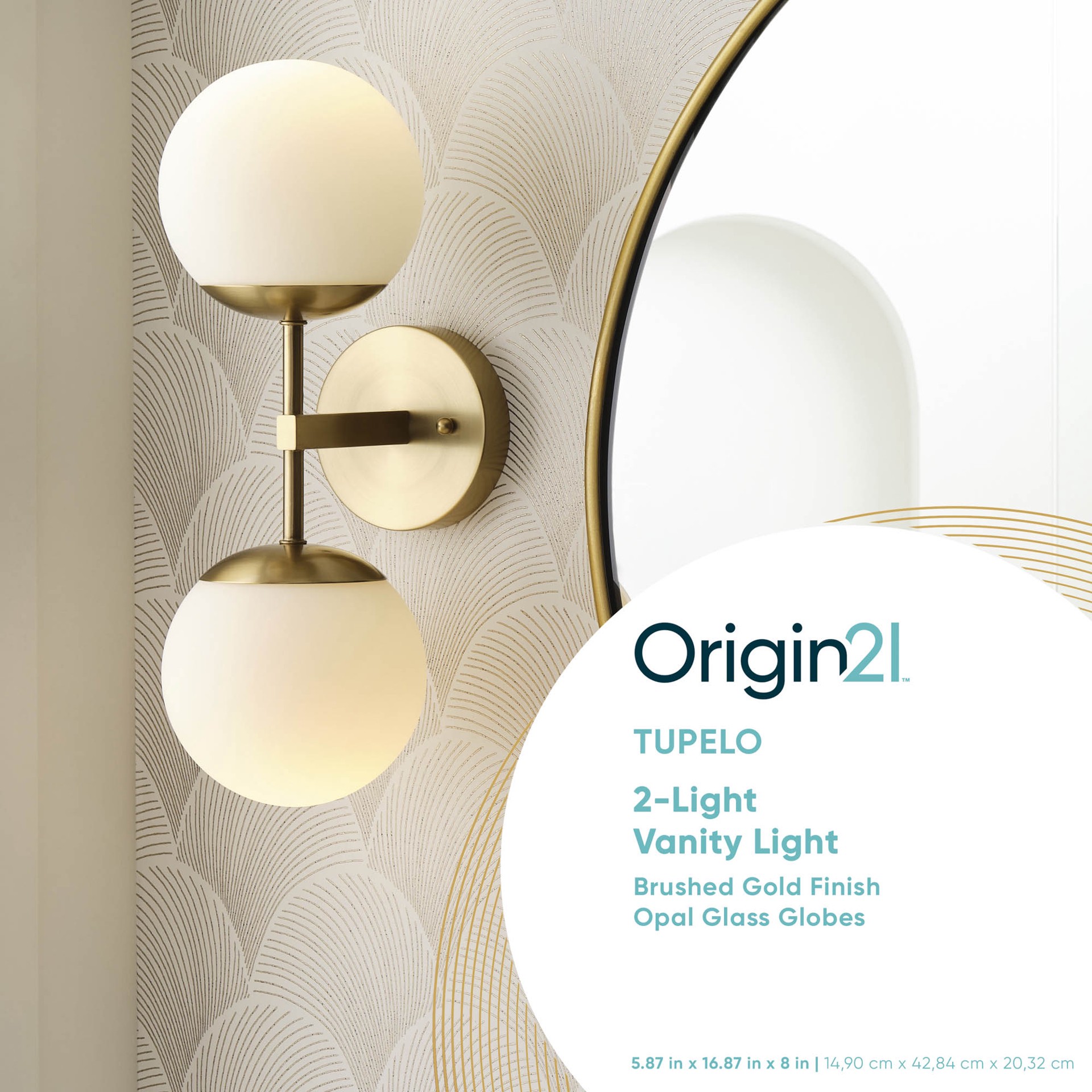 slide 5 of 6, Origin 21 Tupelo 5.88-in 2 Light Brushed Gold Modern/contemporary Bathroom Vanity light, 1 ct
