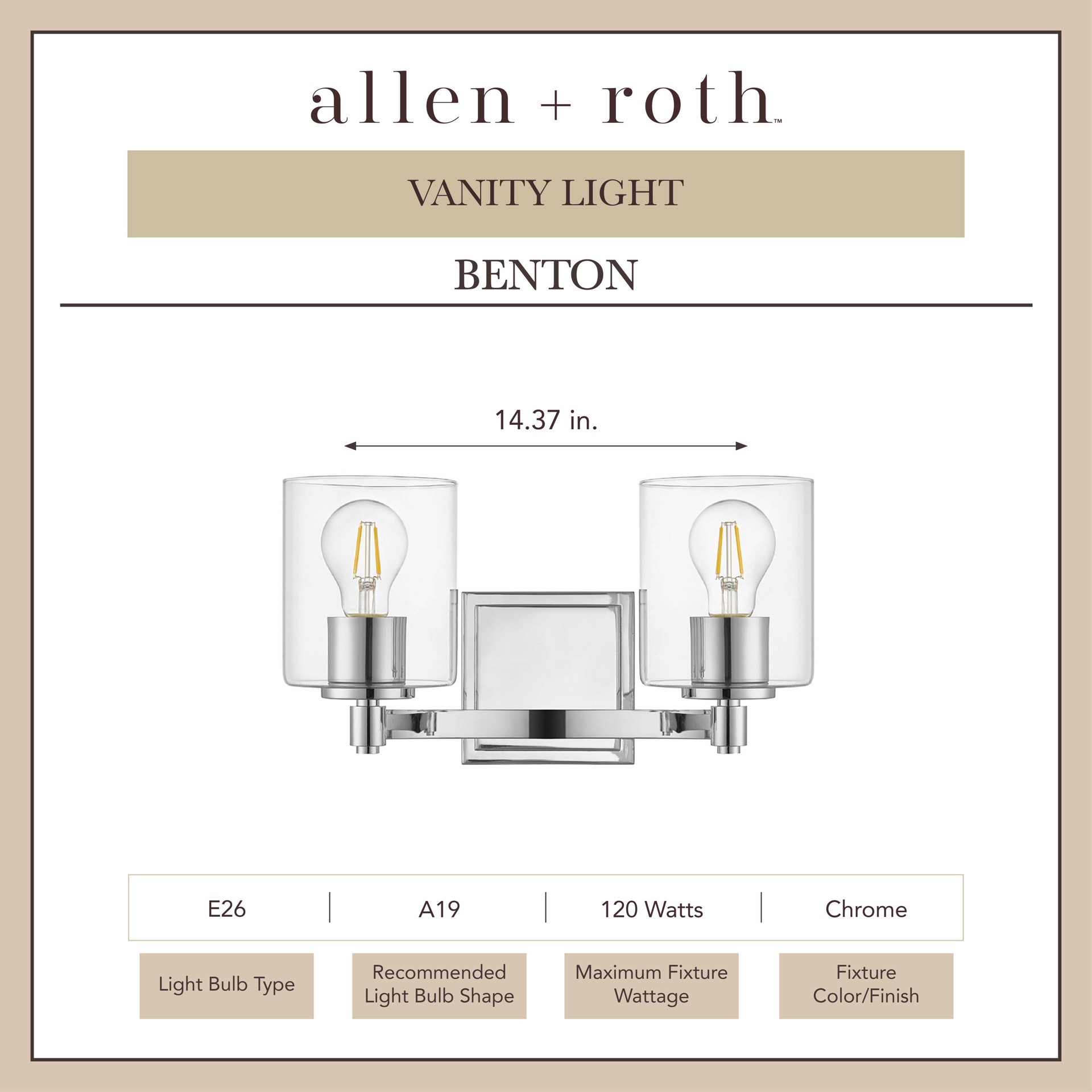slide 2 of 6, allen + roth Benton 14.37-in 2 -Light Polished Chrome Transitional Vanity light, 1 ct